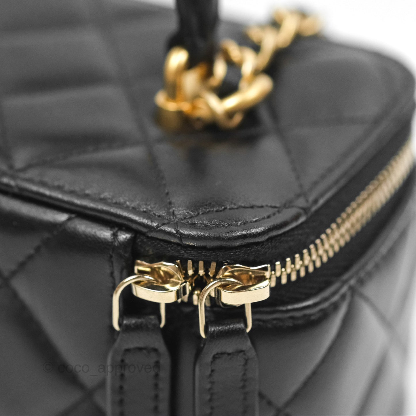 Chanel Vanity Rectangular Top Handle Black Lambskin Gold Hardware