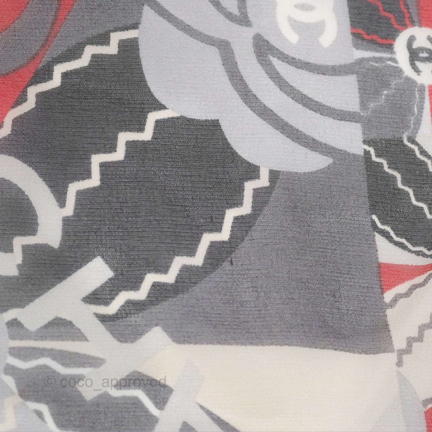 Chanel CC Silk Square Scarf 90 Grey/Red/White