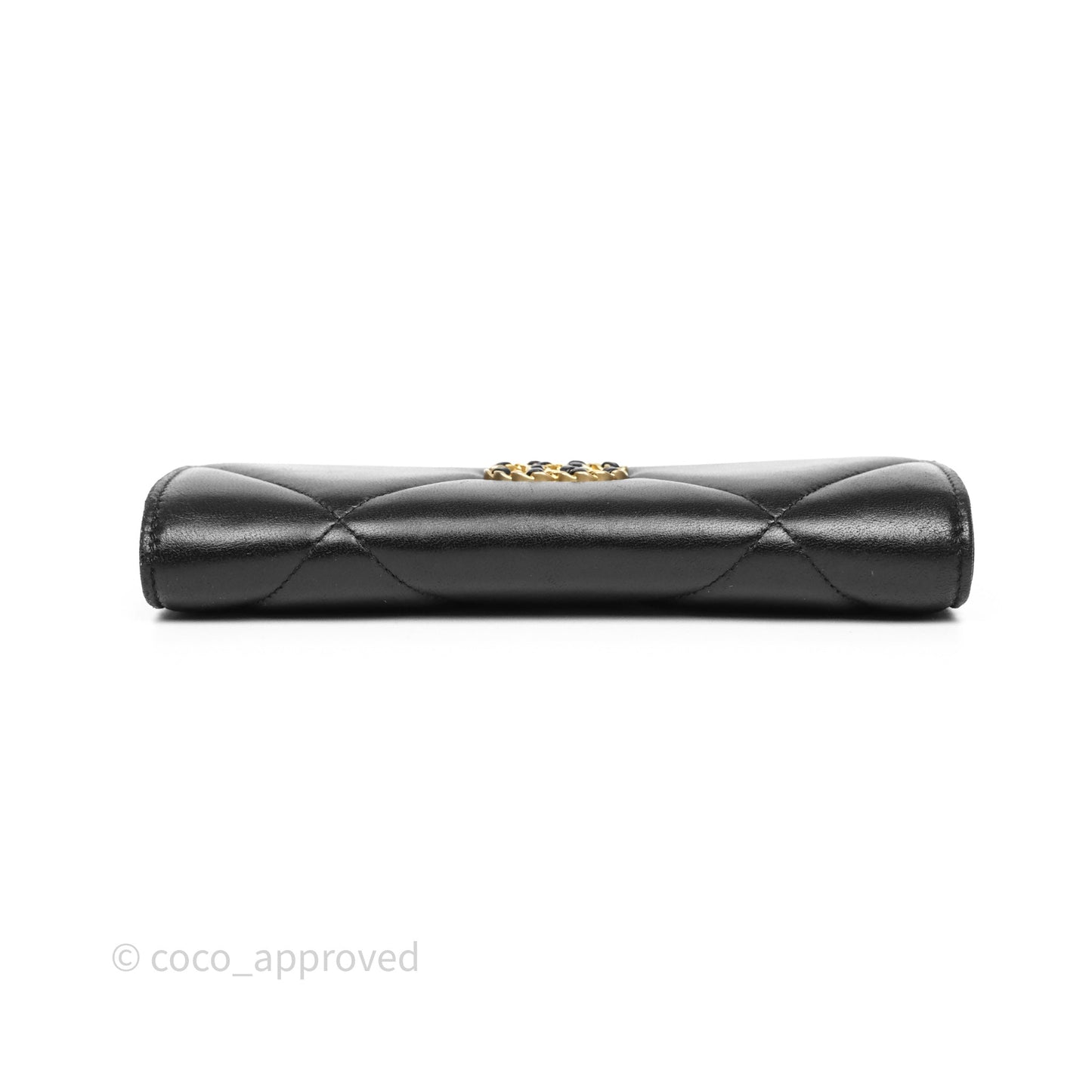 Chanel Quilted 19 Flap Long Wallet Black Lambskin Aged Gold Hardware
