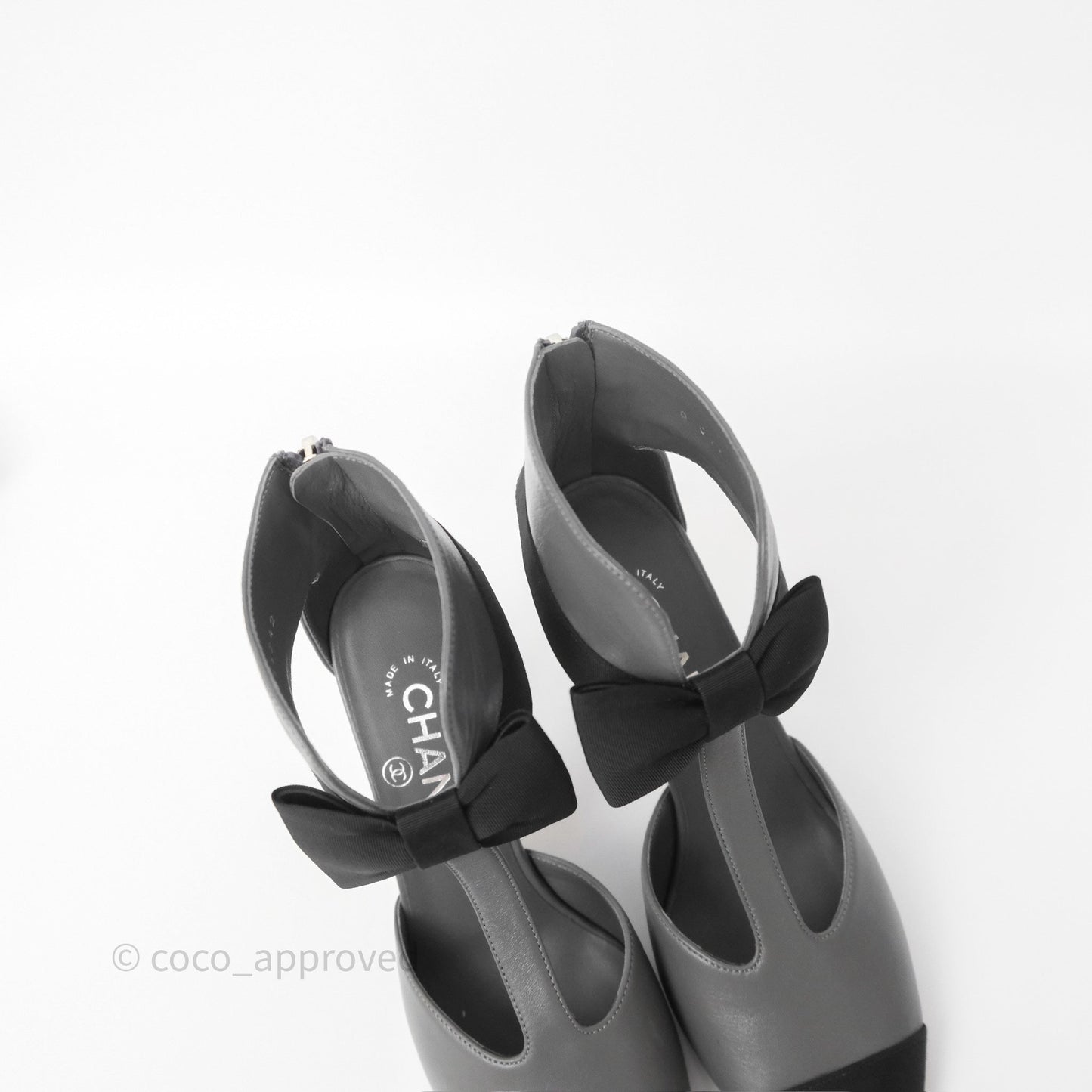 Chanel Cap Toe Bow Ankle-cuff Sandals Grey Black Lambskin