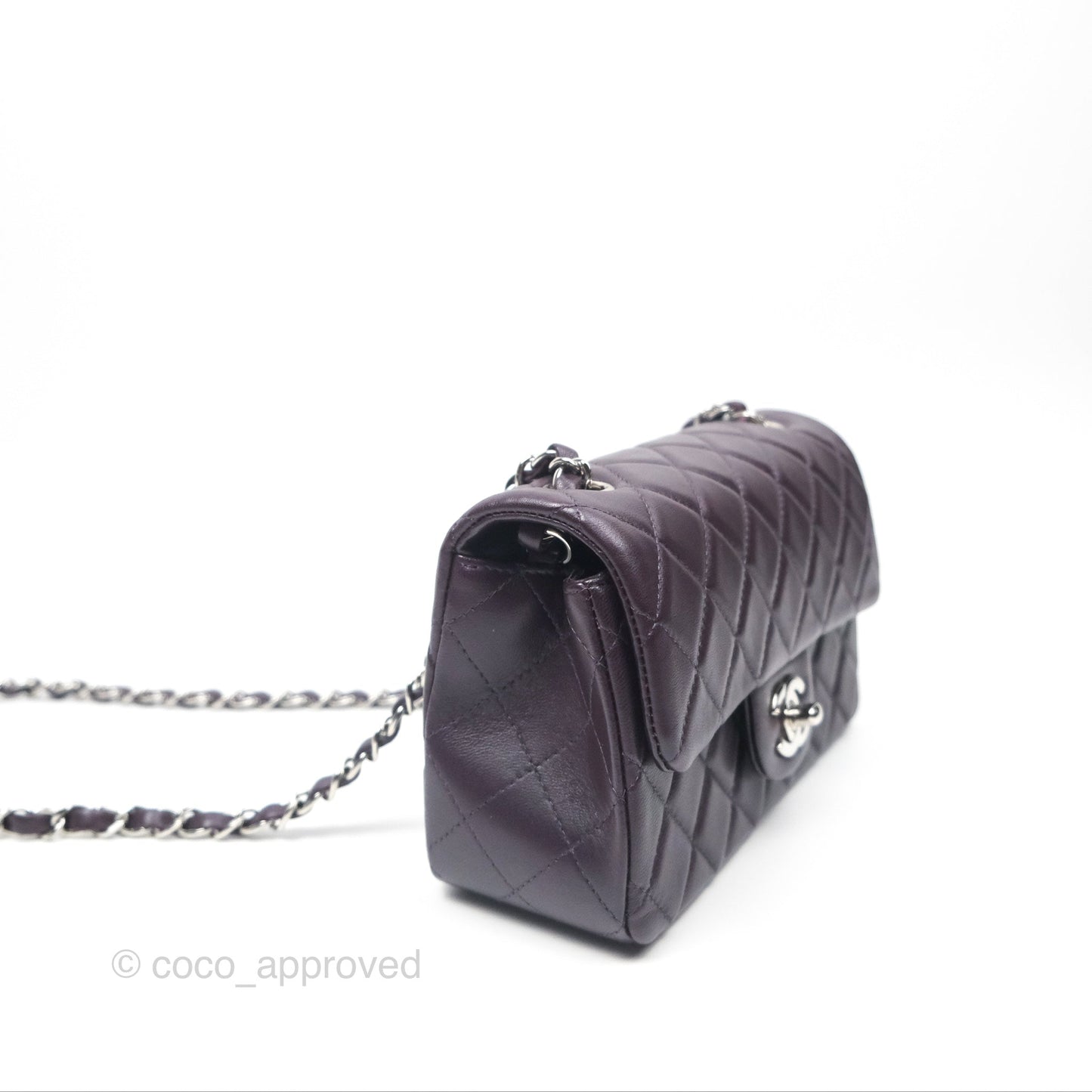 Chanel Mini Rectangular Quilted Dark Purple Lambskin Silver Hardware