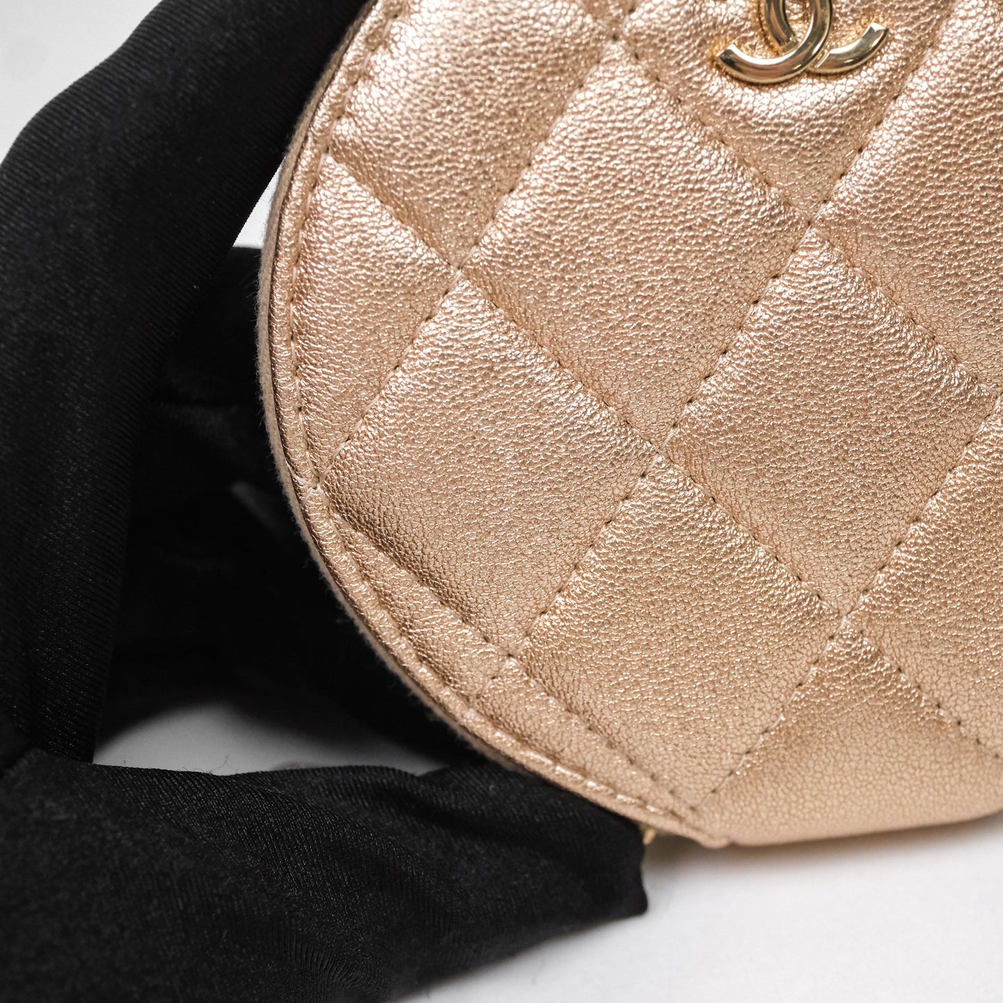 Chanel Quilted Round Coin Purse With Airpods Case Lambskin Metallic Gold Gold Hardware