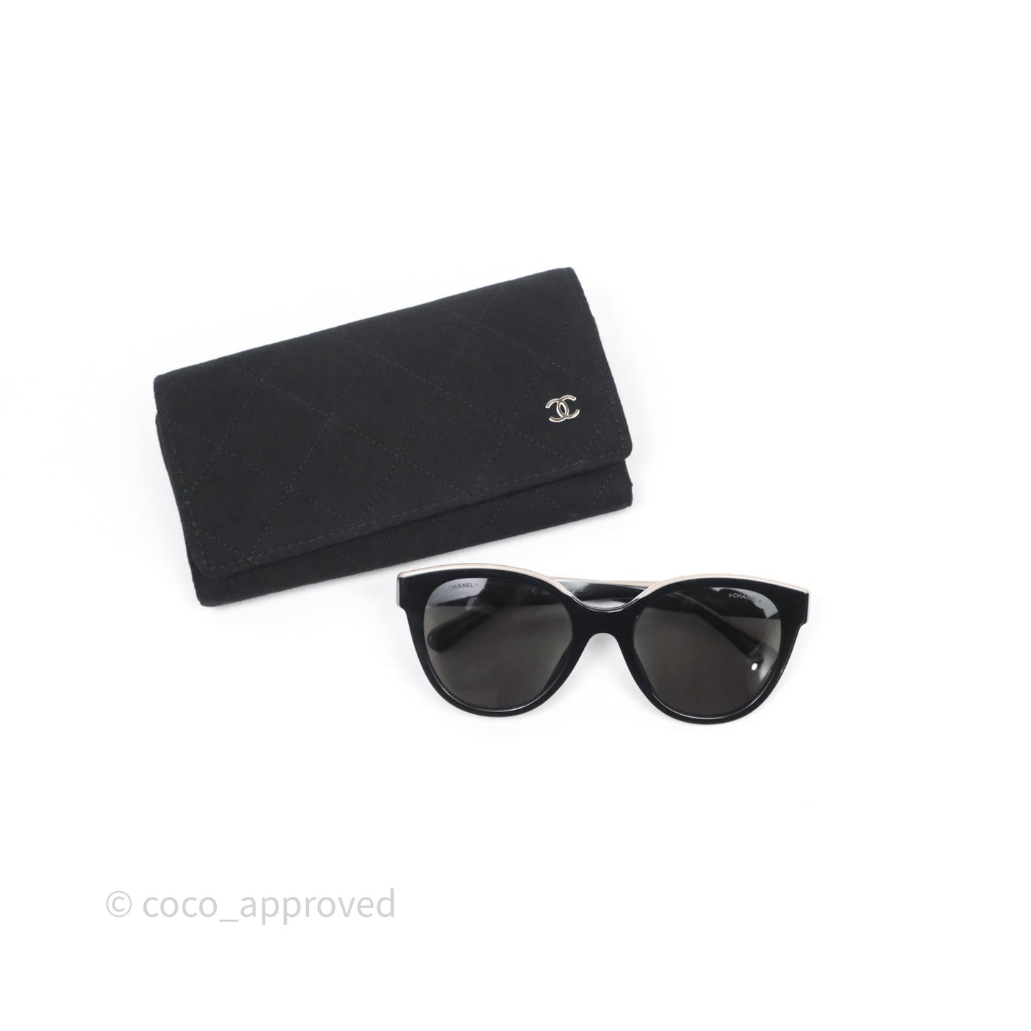 Chanel Logo Butterfly Sunglasses Black Beige Acetate