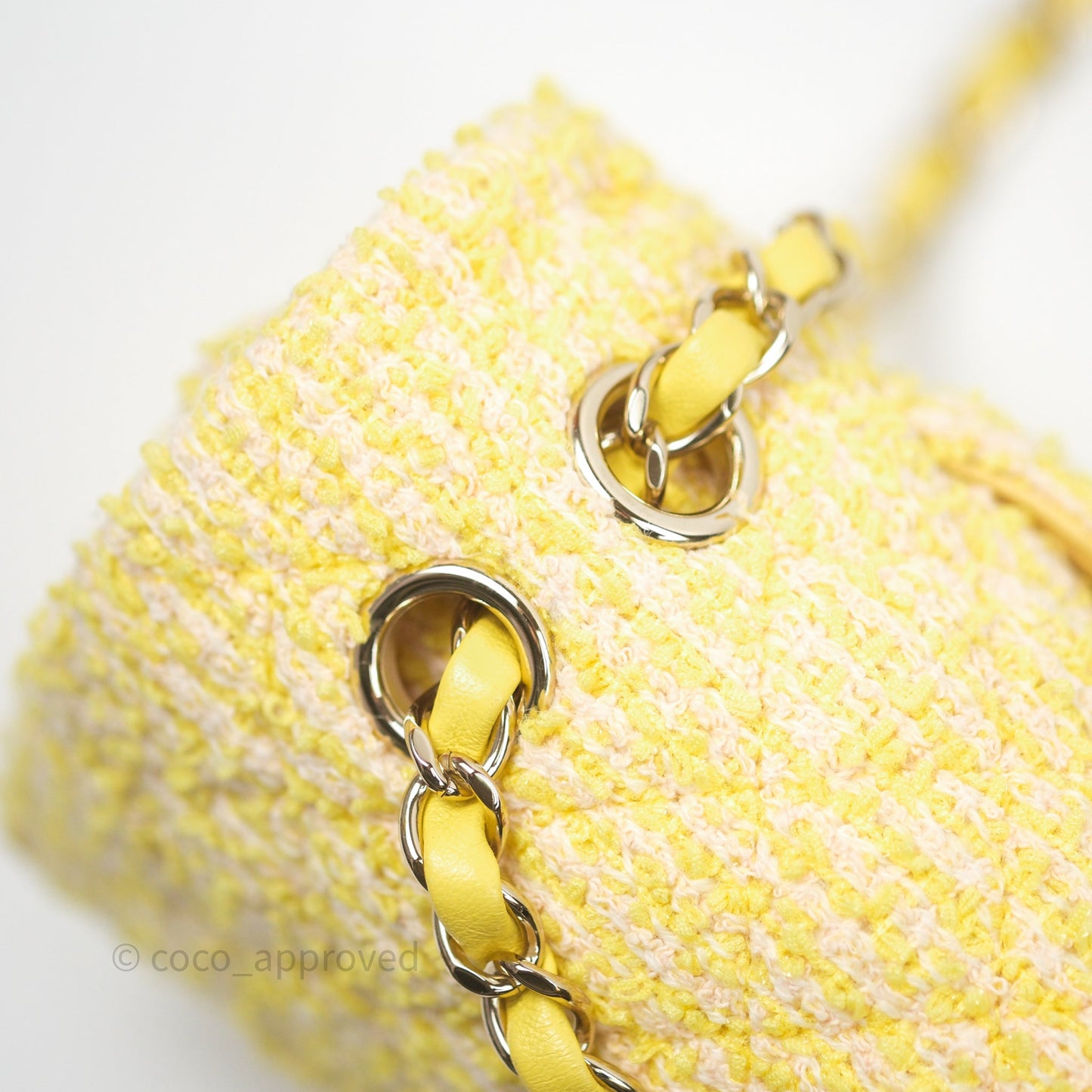 Chanel Classic M/L Medium Flap Quilted Yellow Tweed Gold Hardware