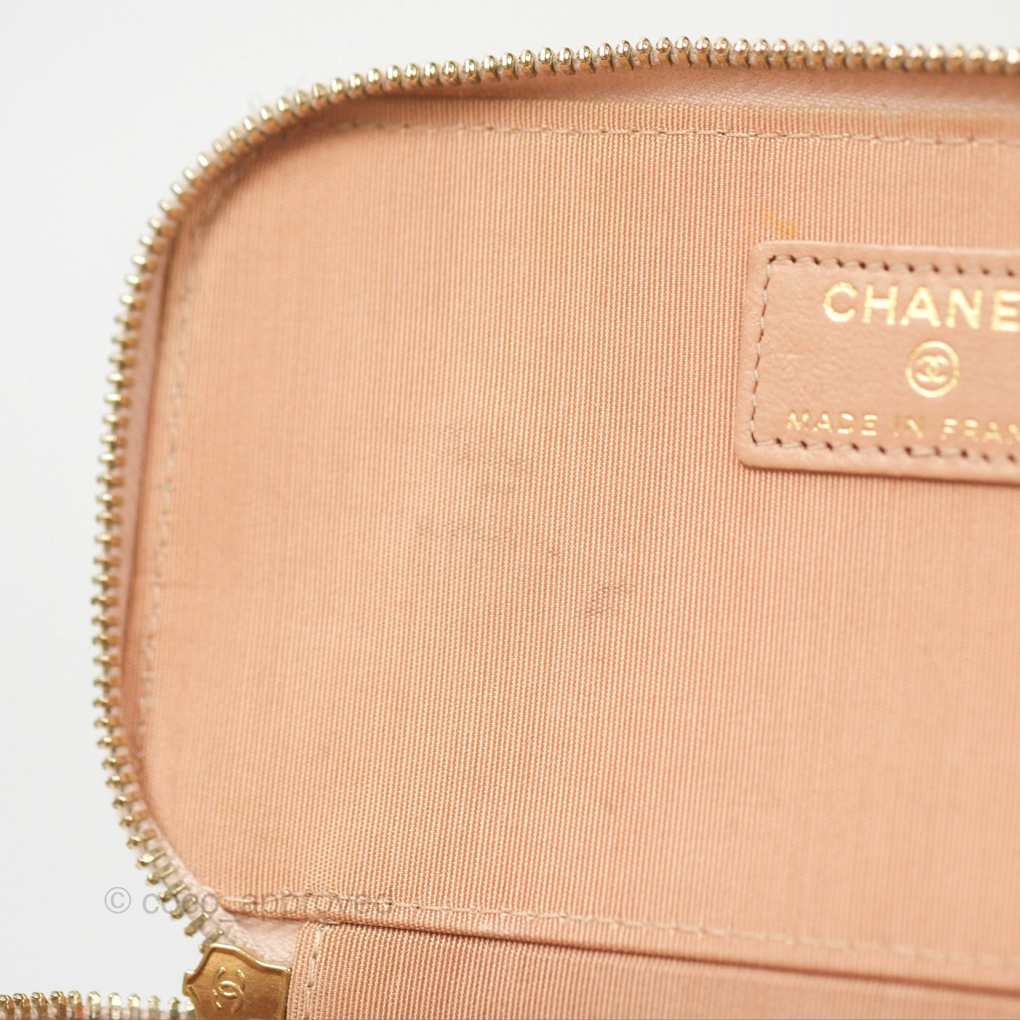 Chanel Vanity Rectangular Top Handle Beige Lambskin Aged Gold Hardware