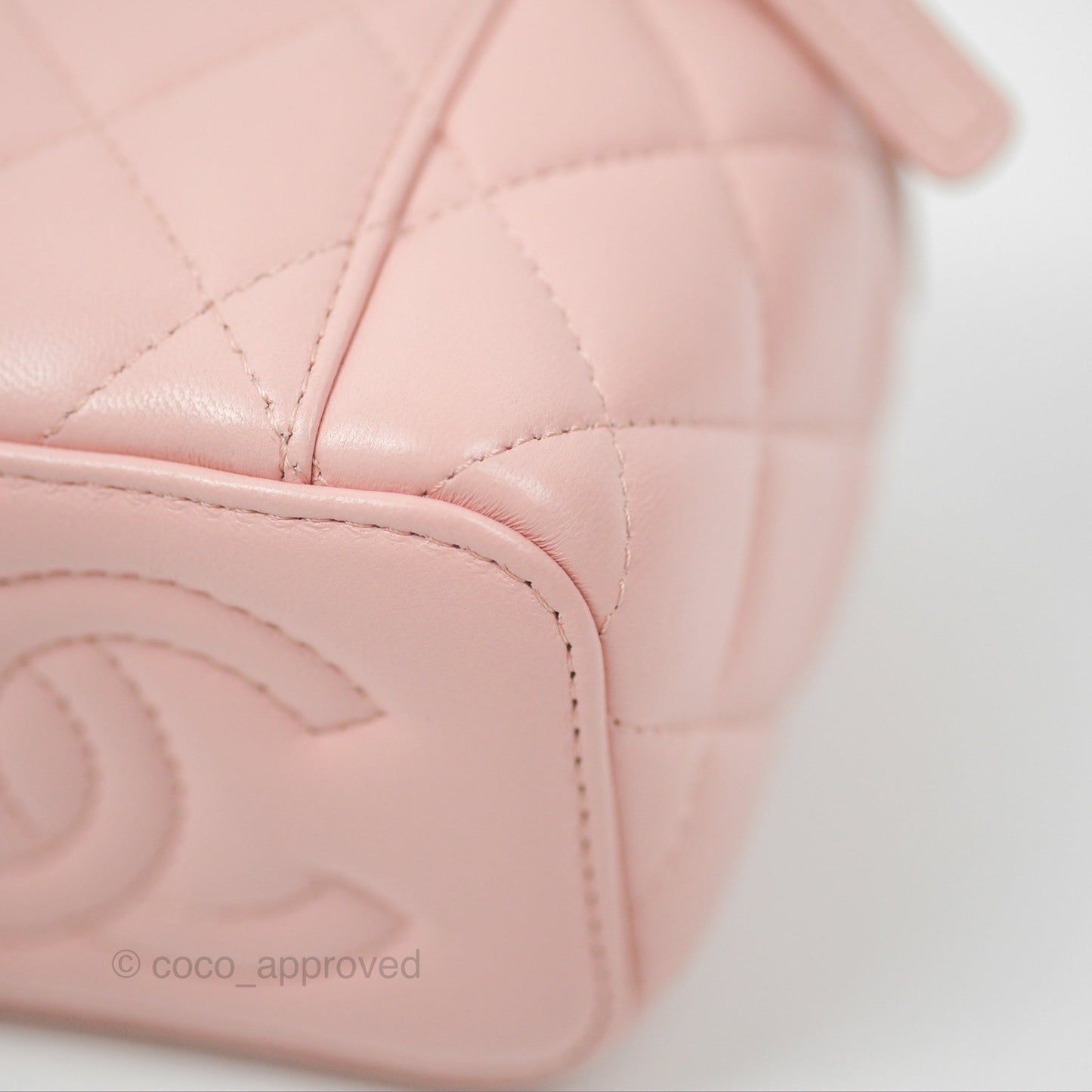 Chanel Mini Vanity With Chain Adjustable Camellia Light Pink Lambskin Aged Gold Hardware