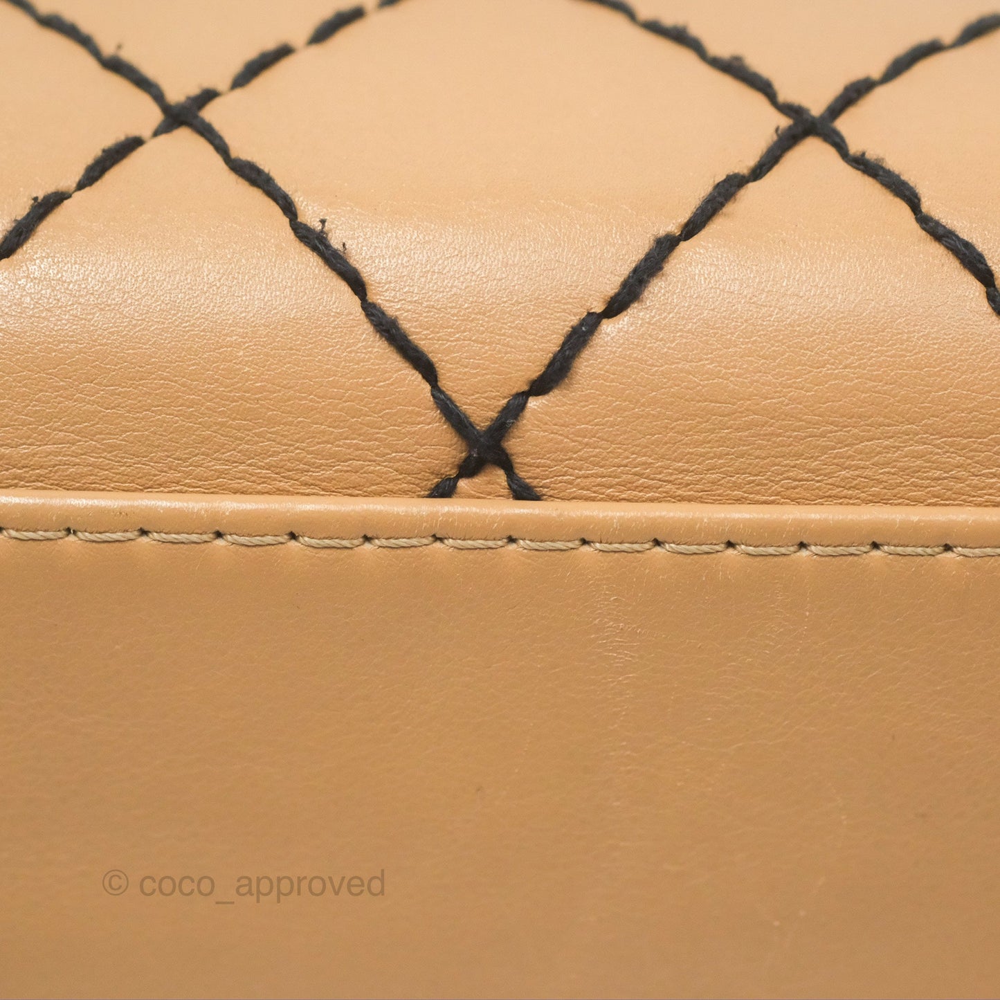 Chanel Contrast Stitch Surpique Bowler Bag Beige Calfskin Matte Black Hardware