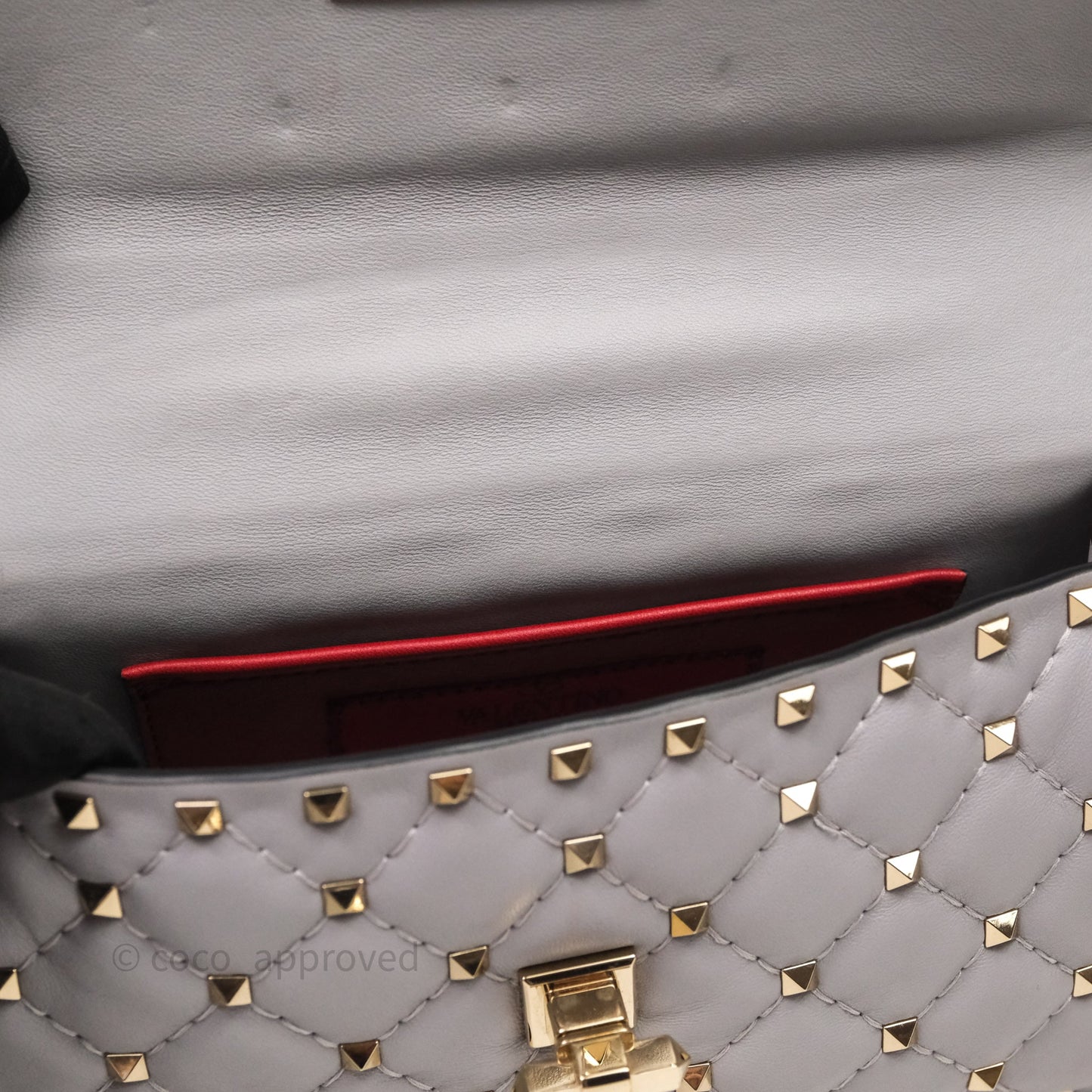 Valentino Small Nappa Rockstud Spike Bag Grey Gold Hardware