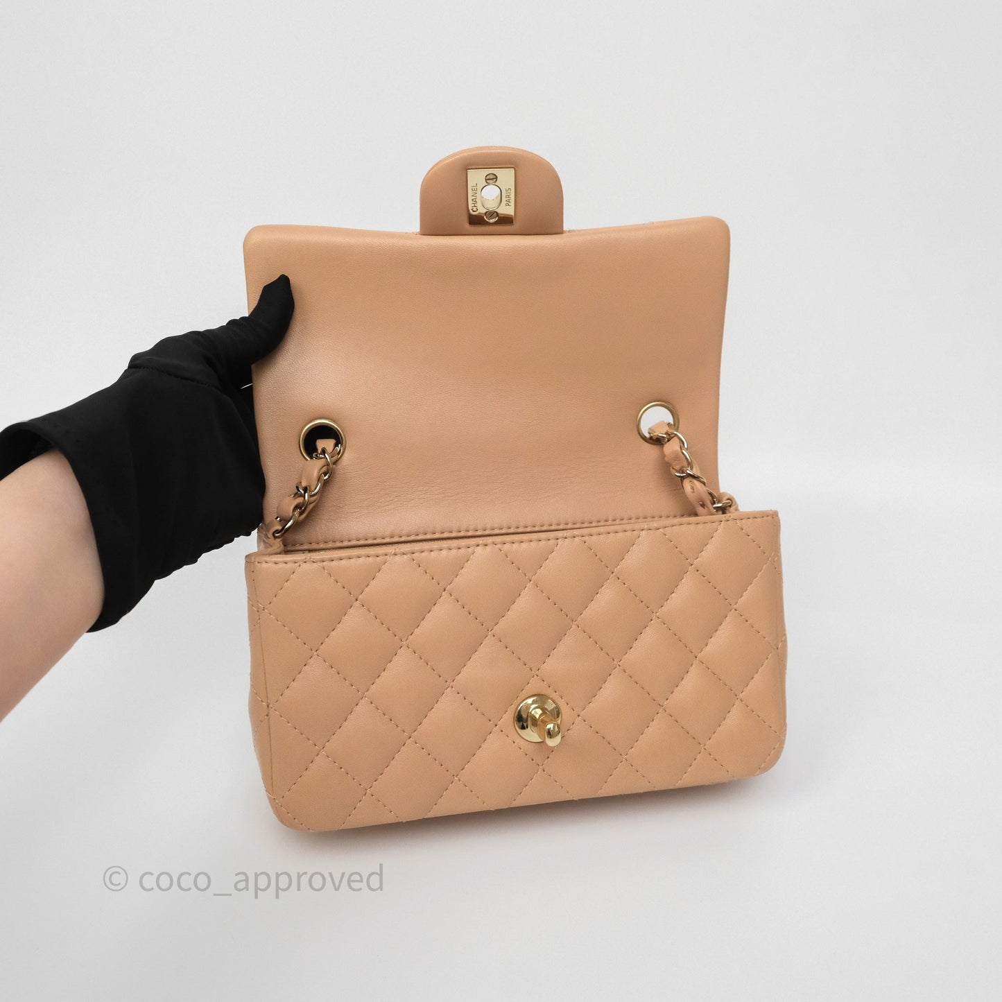 Chanel Mini Rectangular Quilted Beige Lambskin Gold Hardware