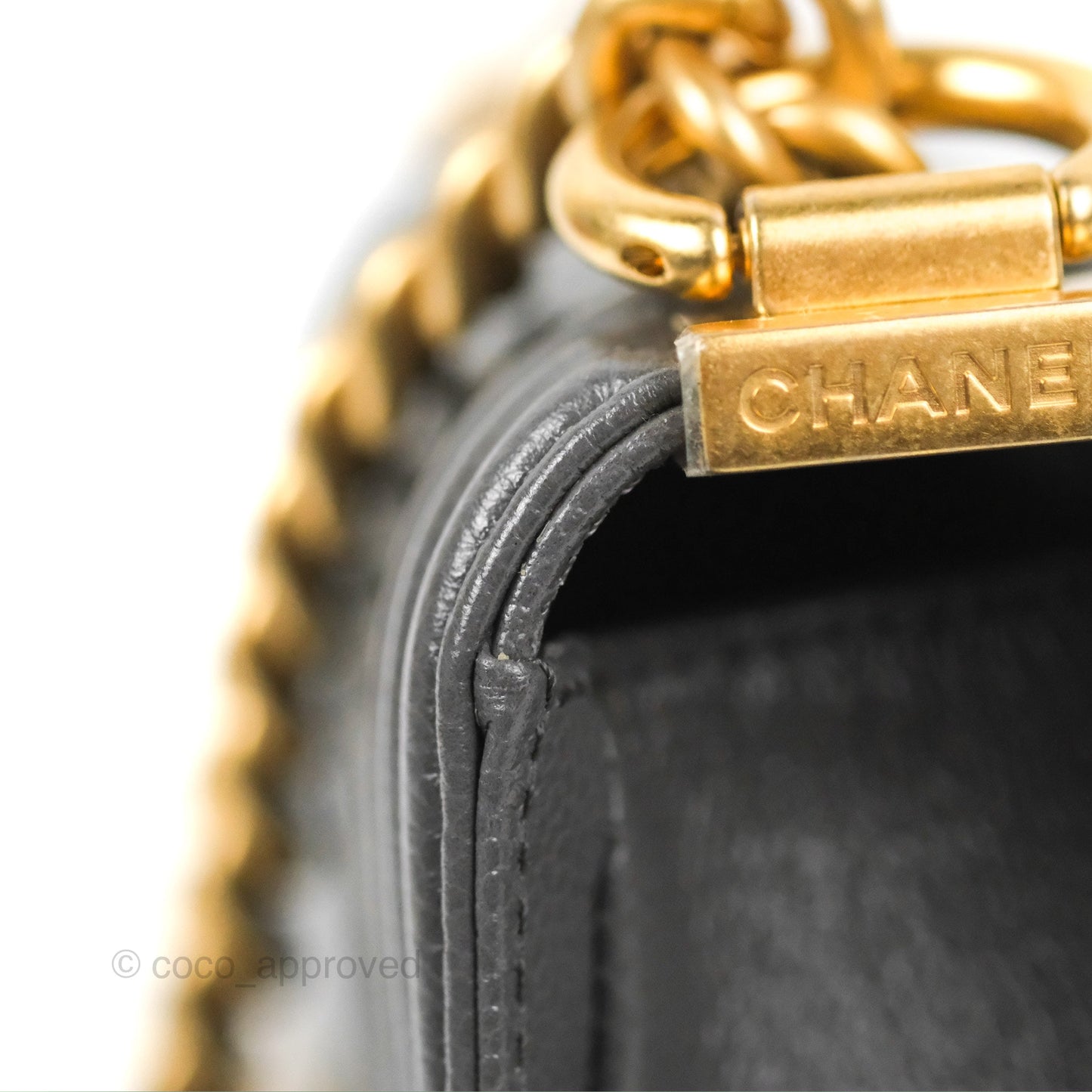 Chanel Mini Boy Dark Grey Caviar Aged Gold Hardware