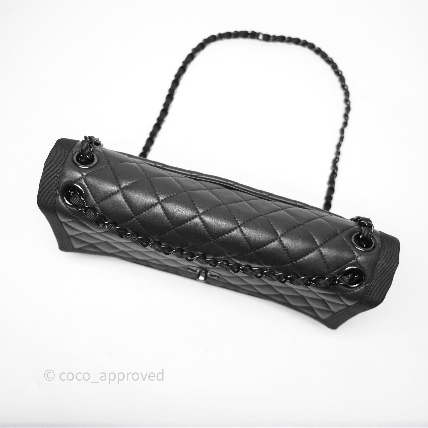 Chanel Quilted Accordion Flap Bag So Black Two Tone Lambskin Fabric