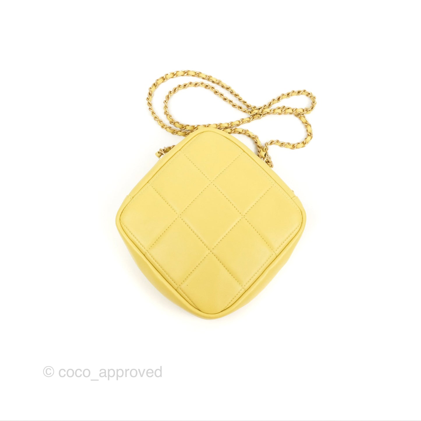 Chanel Small Quilted Diamond Cut Bag Yellow Lambskin Aged Gold Hardware