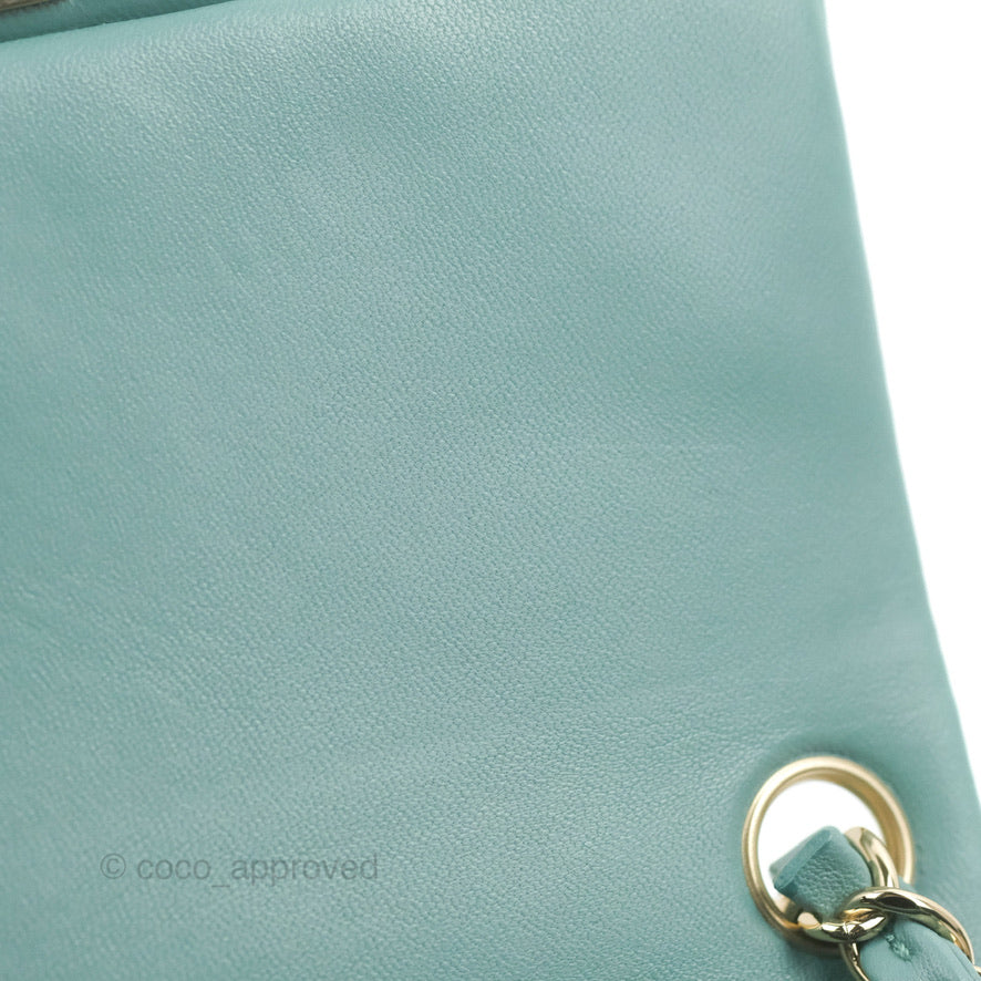 Chanel Mini Square Teal Green Lambskin Gold Hardware