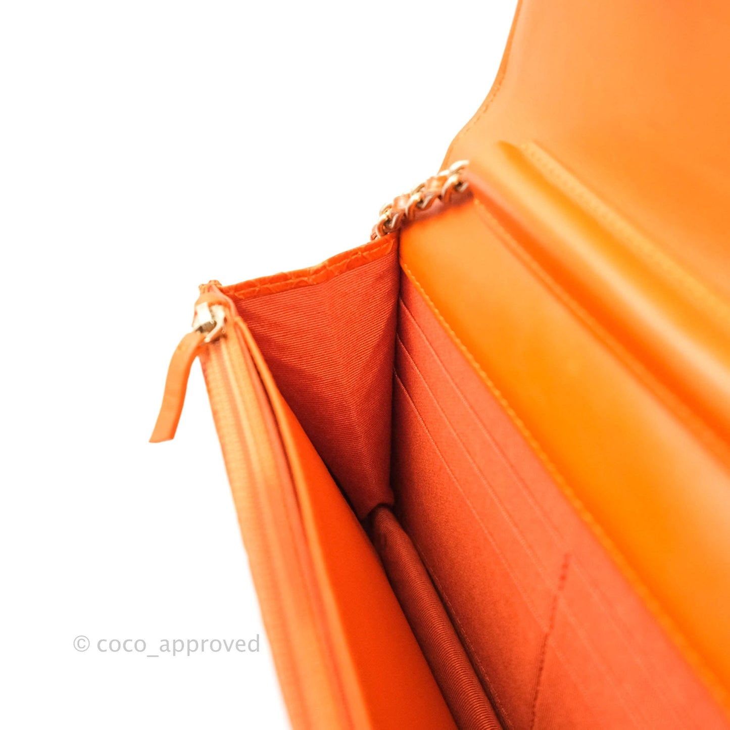 Chanel Wallet on Chain WOC Orange Python Aged Gold Hardware