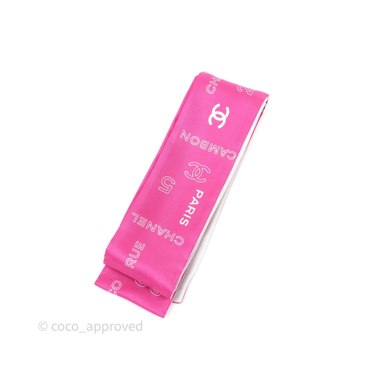 Chanel CC Silk Twilly in Pink & White