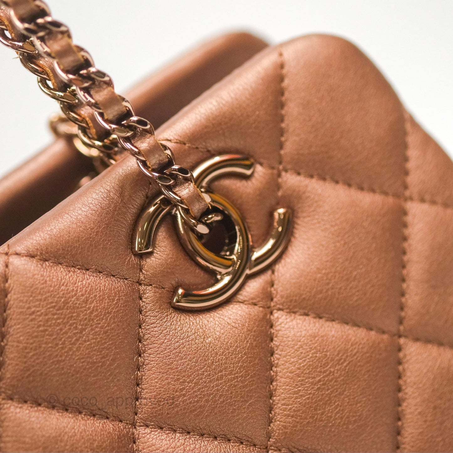 Chanel Quilted Small CC Eyelet Tote Copper Iridescent Goatskin Rose Gold