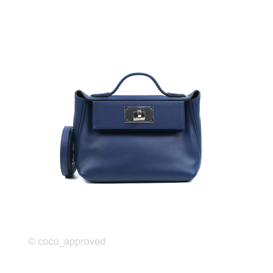 Hermès 24/24 21 Mini Bleu Saphir Evercolor/Swift Palladium Hardware