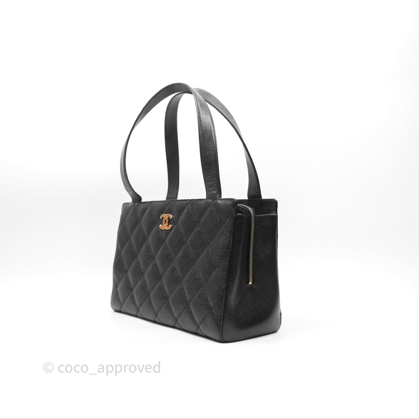 Chanel Vintage Quilted CC Tote Black Caviar Gold Hardware