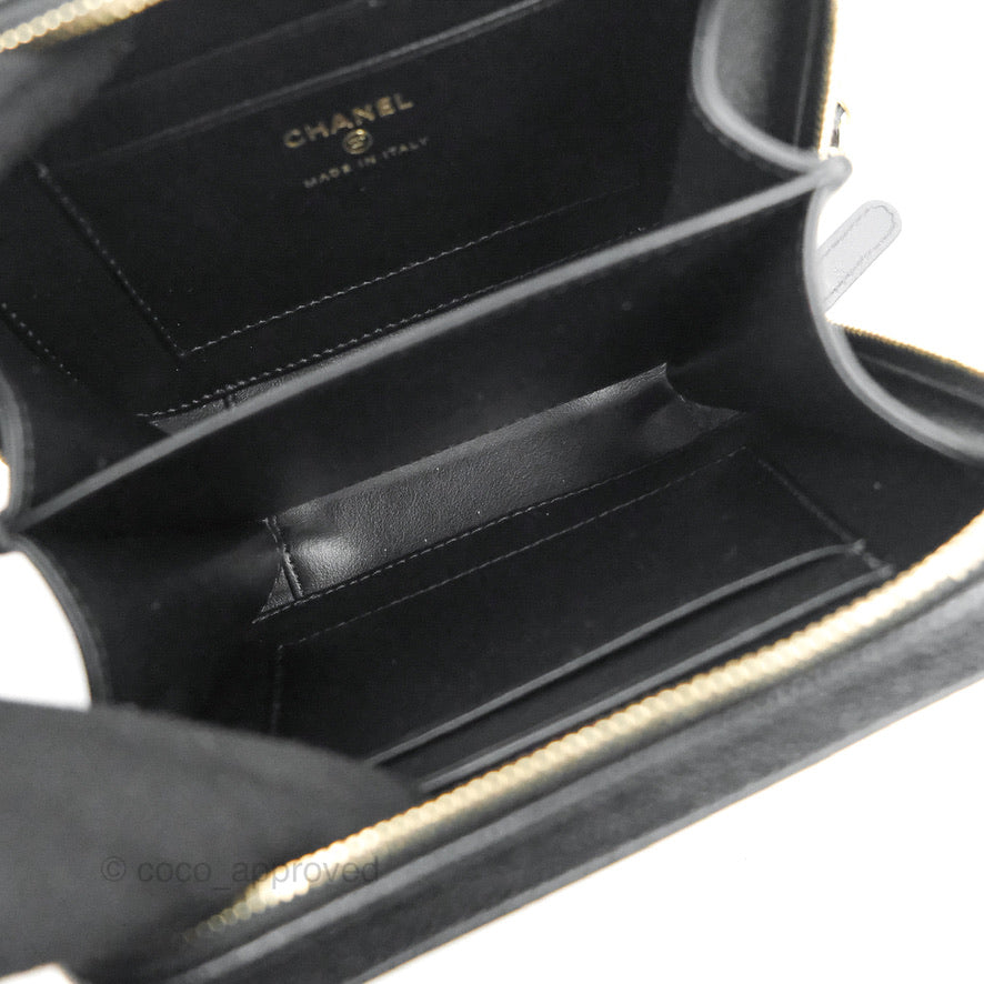 Chanel CC Filigree Vanity Clutch With Chain Caviar Black Aged Gold Hardware