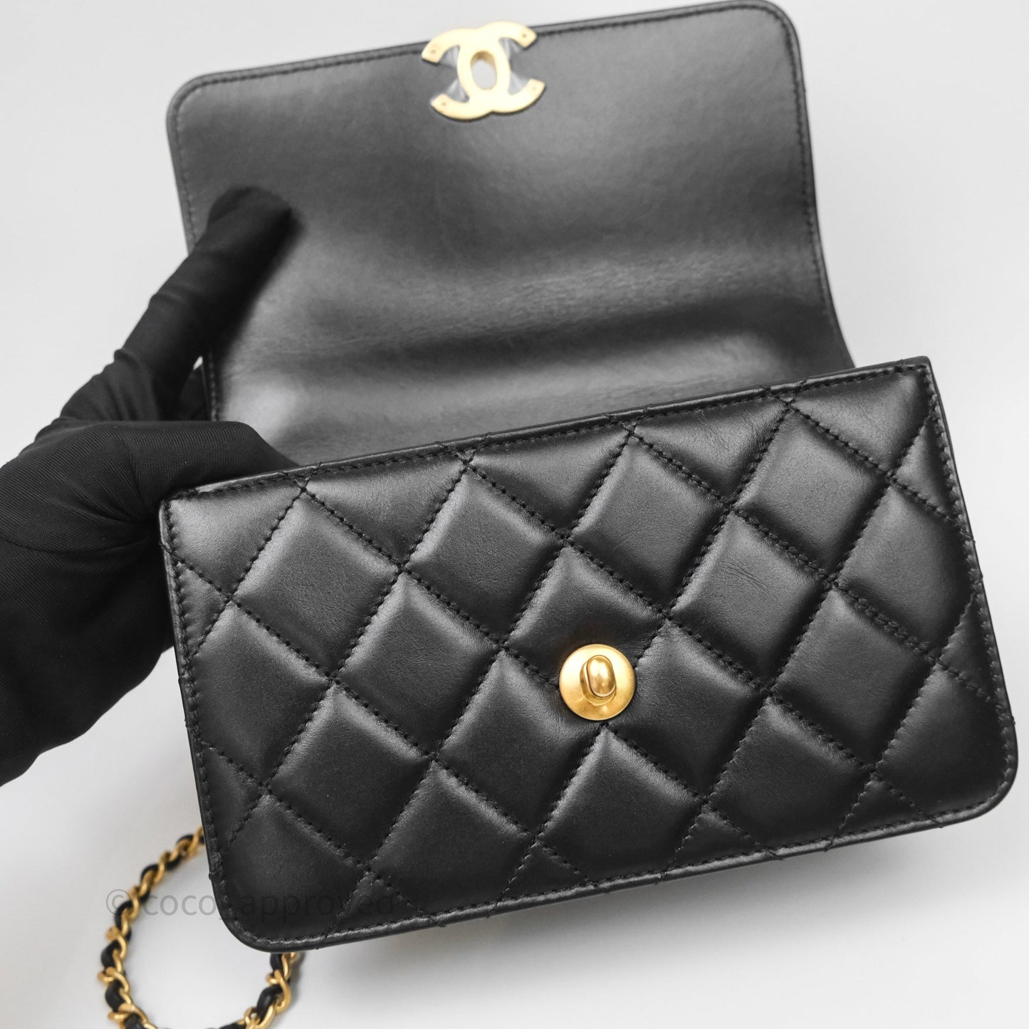 Chanel Mini Perfect Fit Adjustable Quilted Black Calfskin Aged Gold Hardware