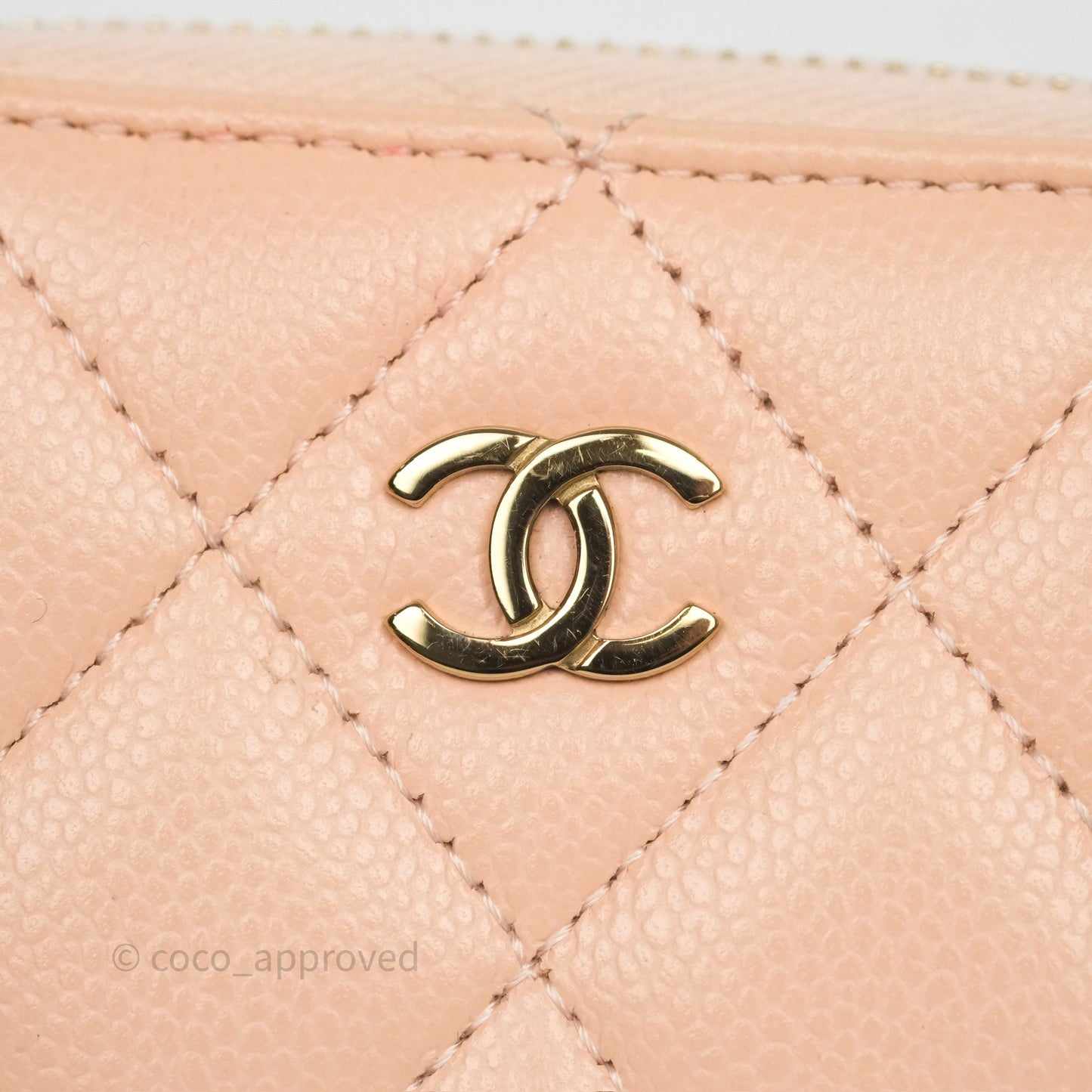 Chanel Classic Zipped Coin Purse Salmon Pink Caviar Gold Hardware