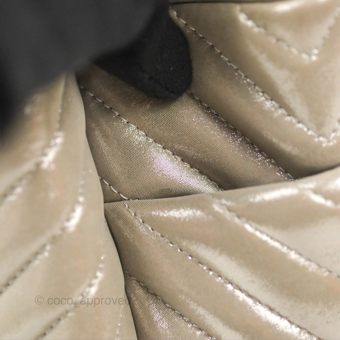 Chanel Small Urban Spirit Drawstring Bag Chevron Iridescent Silver Calfskin