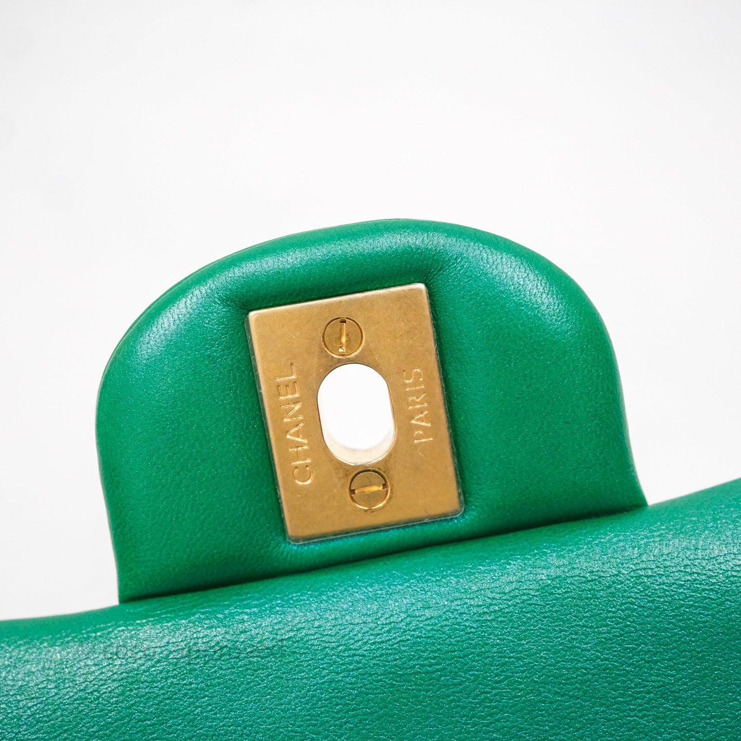 Chanel Top Handle Mini Rectangular Flap Bag Iridescent Green Lambskin Aged Gold Hardware