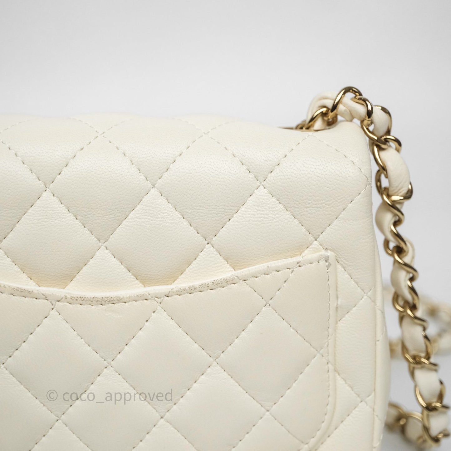 Chanel Quilted Mini Square White Lambskin Gold Hardware