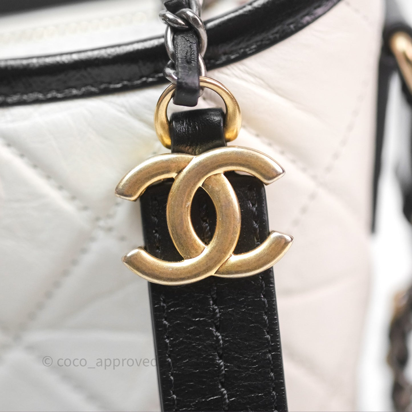 Chanel Small Gabrielle Hobo Quilted Black White Aged Calfskin