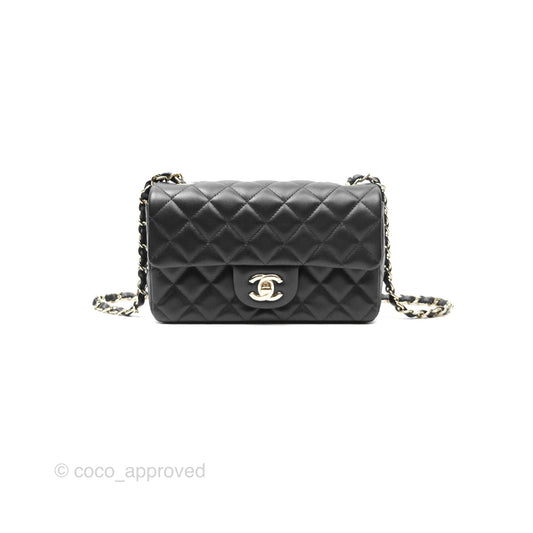 Chanel Mini Rectangular Quilted Black Lambskin Gold Hardware