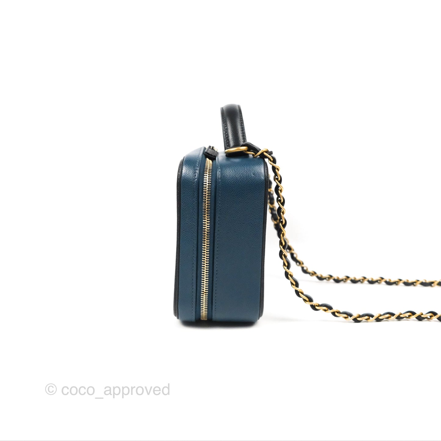 Chanel Quilted Medium CC Filigree Vanity Case Navy Black Caviar Aged Gold Hardware
