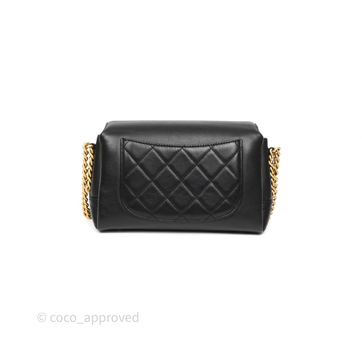 Chanel Side Chain Compartment Flap Black Calfskin Aged Gold Hardware