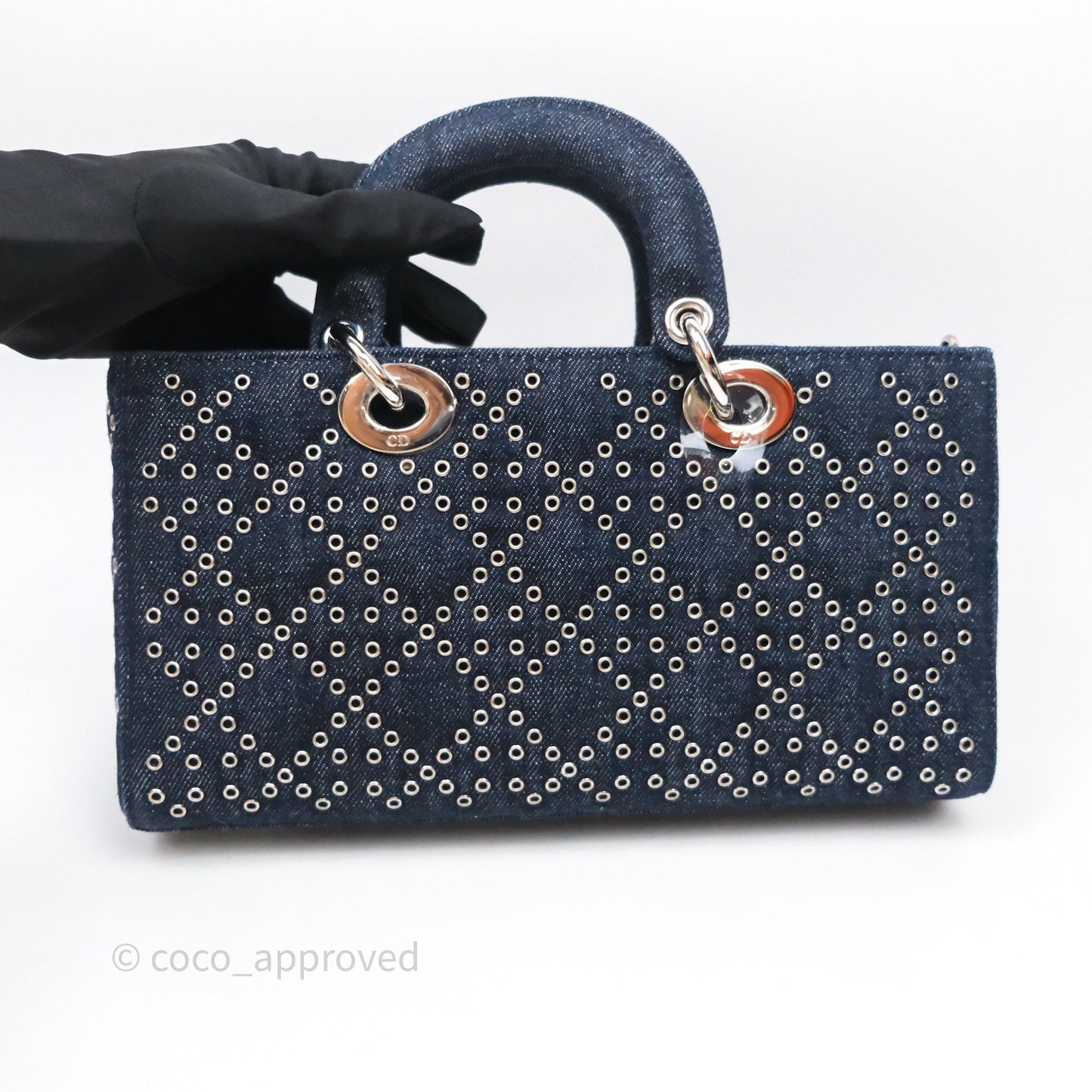 Christian Dior Medium Lady D-Joy Denim Eyelet Silver Hardware