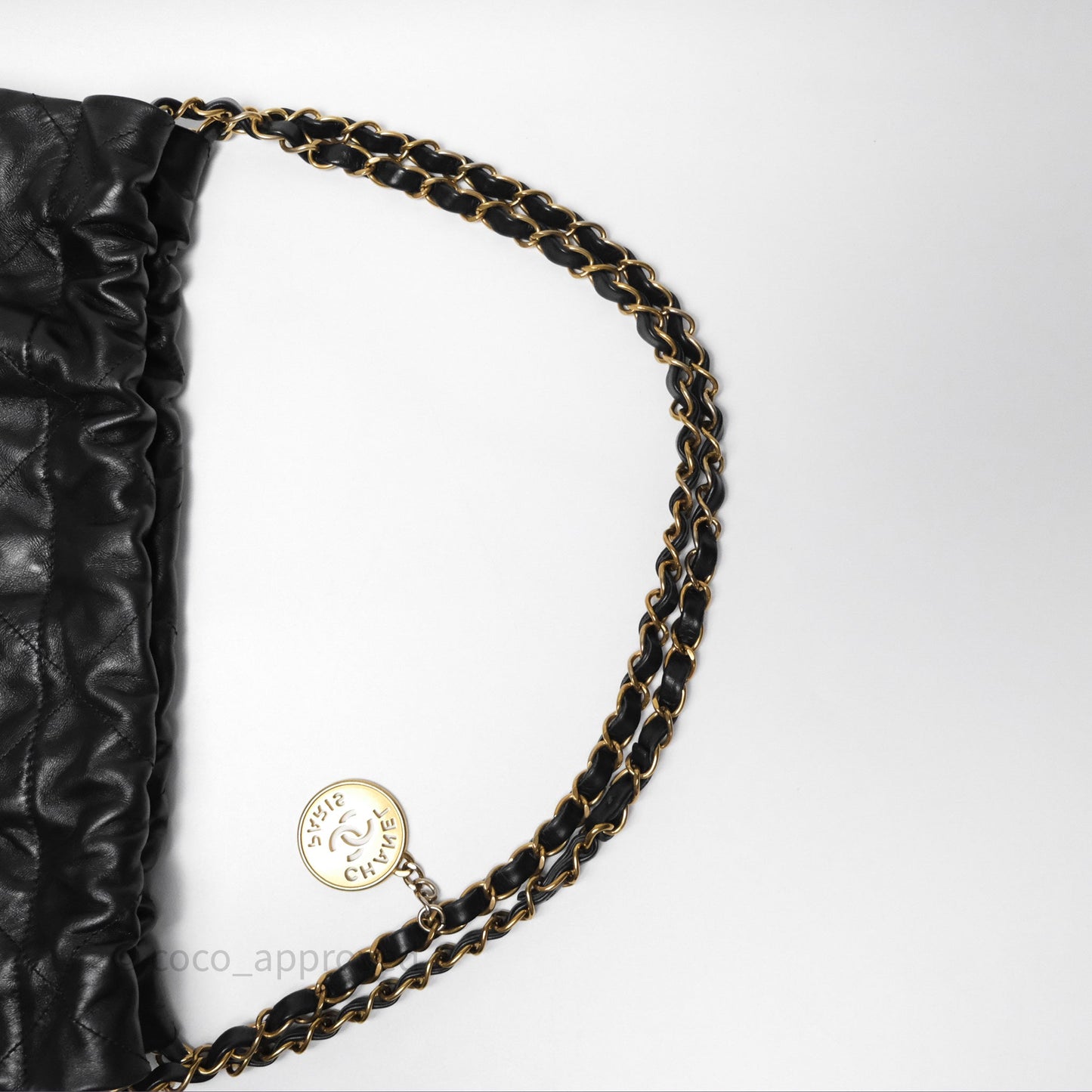 Chanel 22 Small Black Shiny Calfskin Aged Gold Hardware