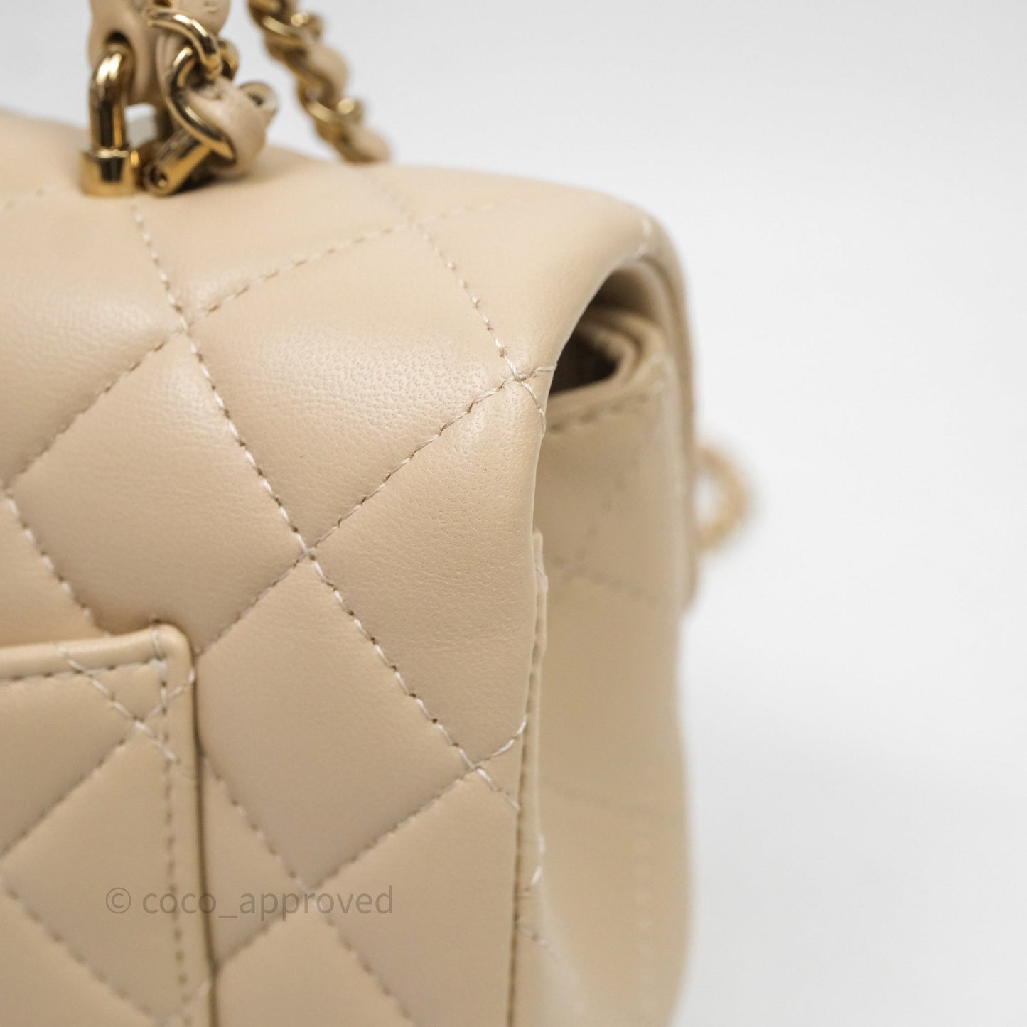 Chanel Top Handle Mini Rectangular Flap Beige Lambskin Shiny Gold Hardware