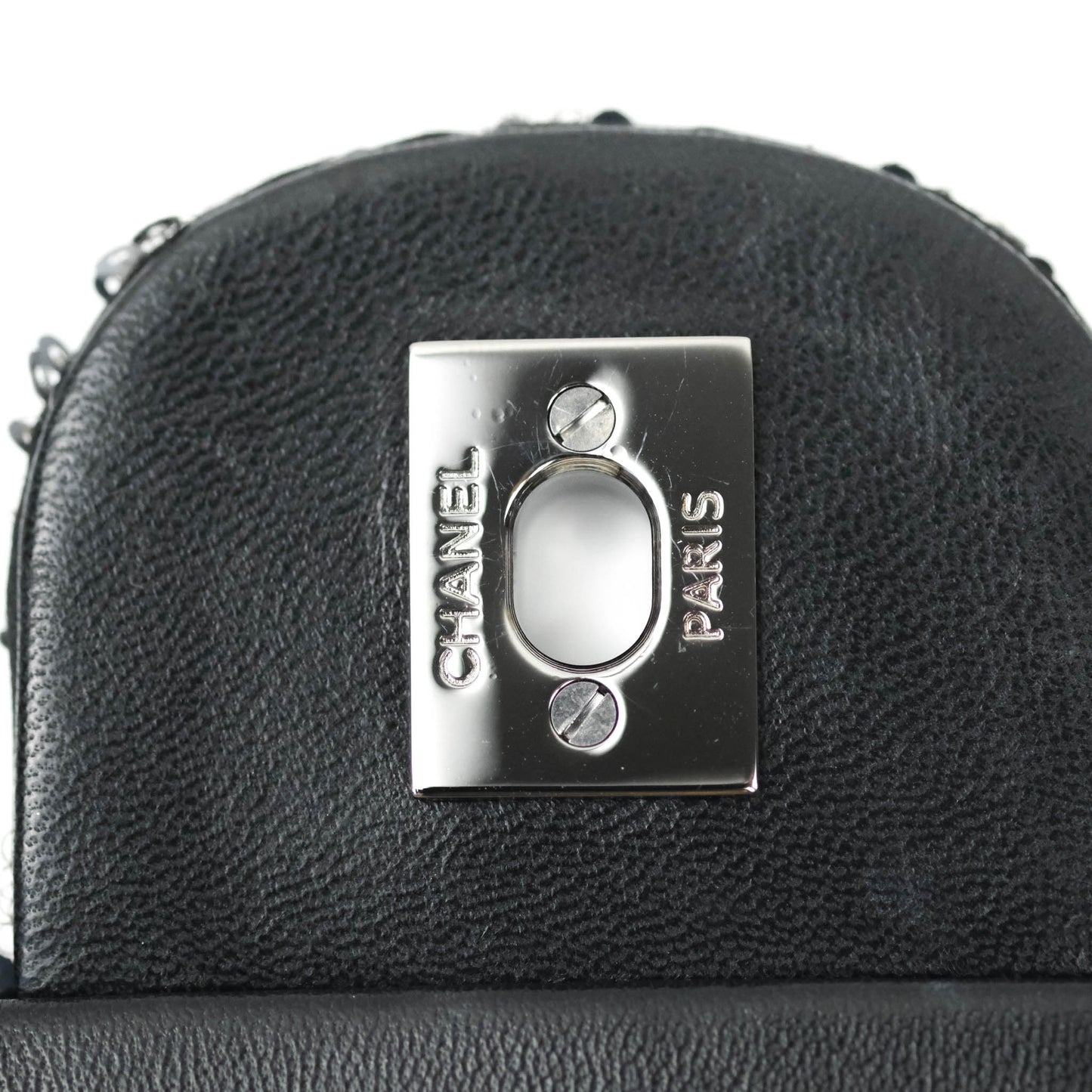 Chanel Quilted Medium Satin Sequin Single Flap Navy Black Gun Metal