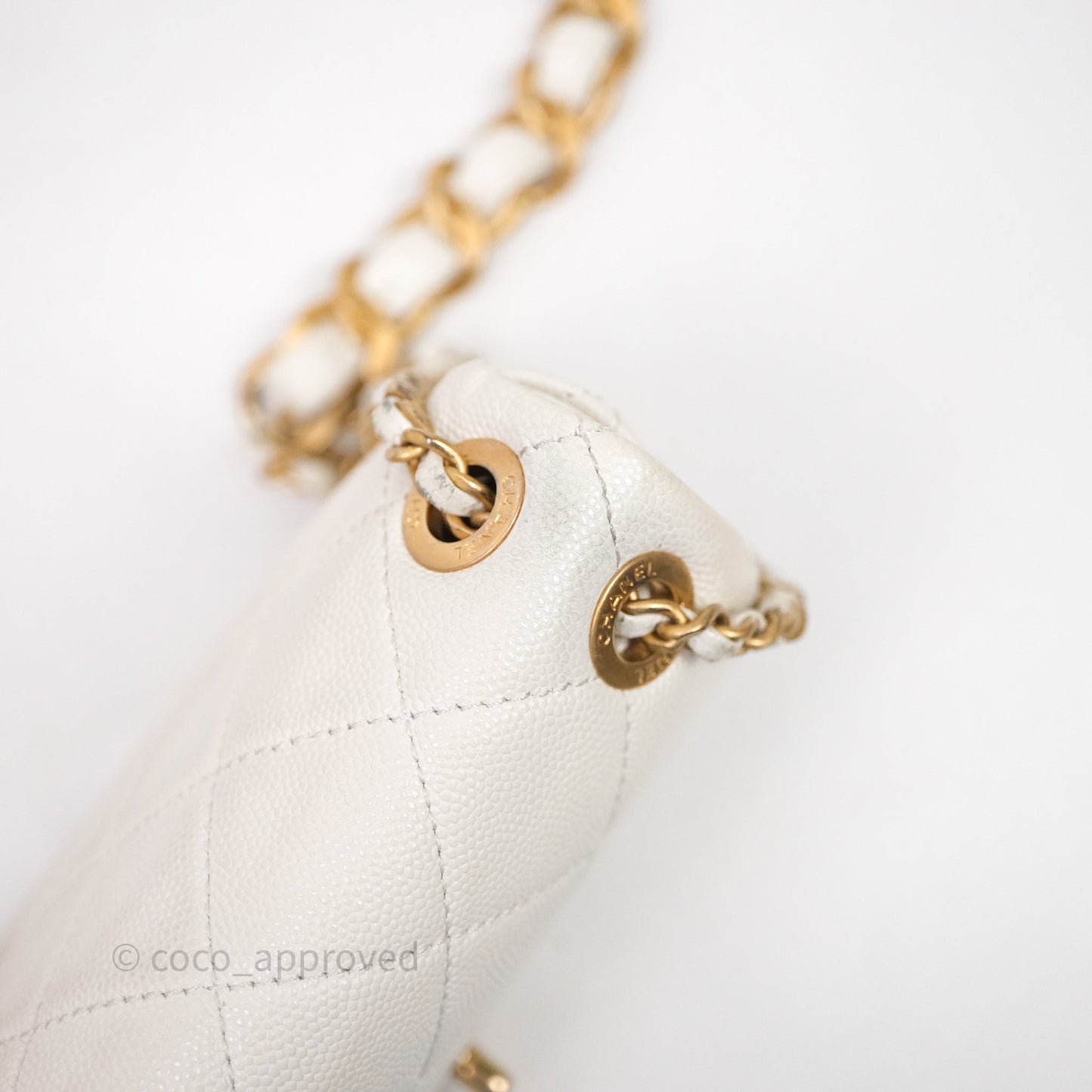 Chanel Mini Flap White Caviar Bag Double Chain Gold Hardware