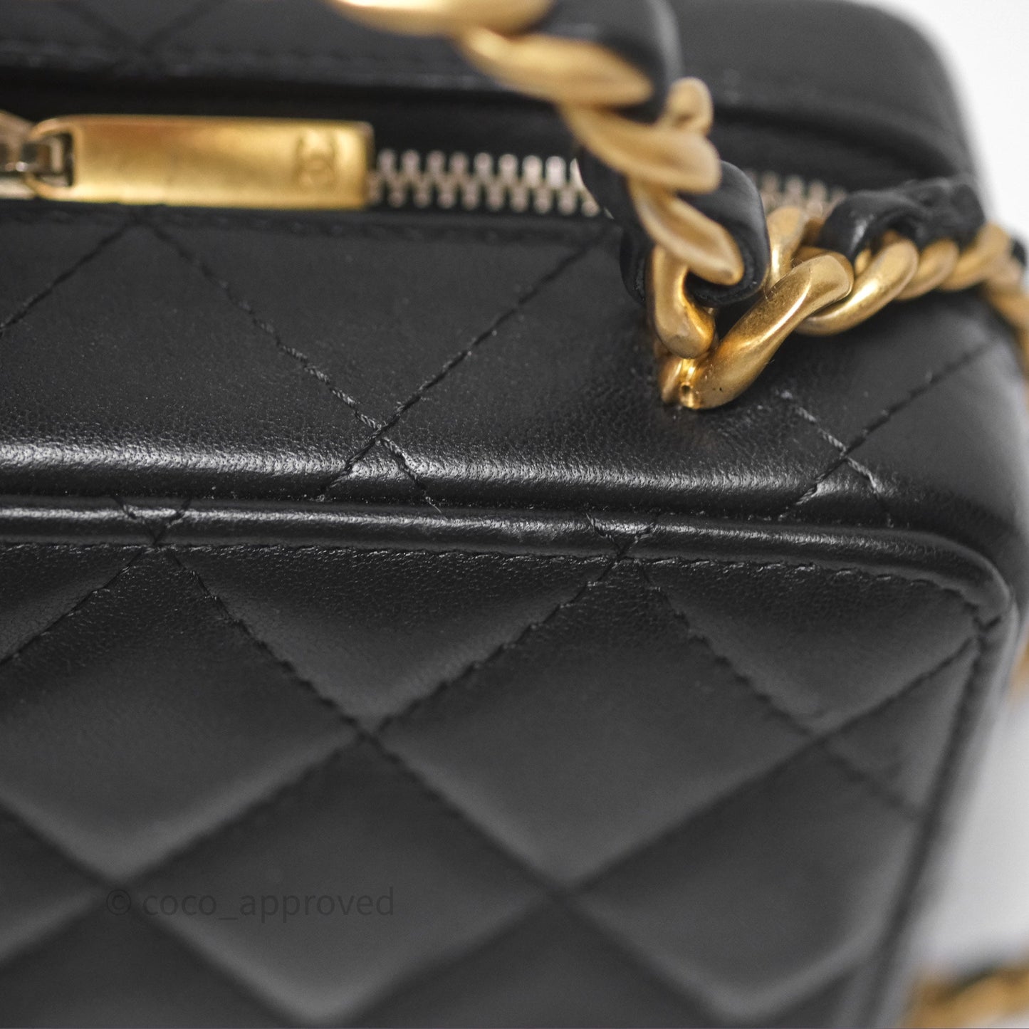 Chanel Top Handle Vanity Case Black Lambskin Aged Gold Hardware 22A
