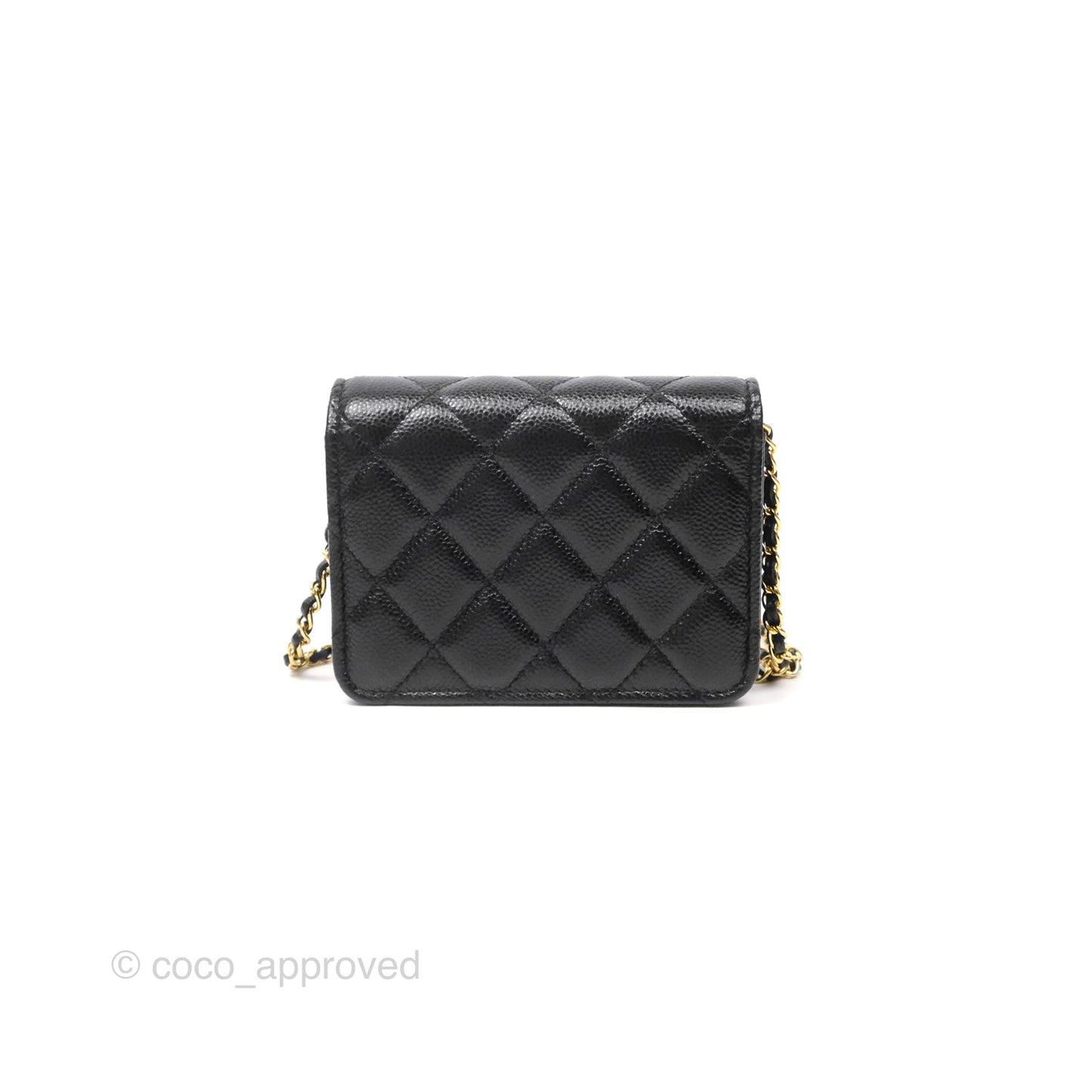 Chanel Miss Coco Clutch With Chain Quilted Black Caviar Gold Hardware