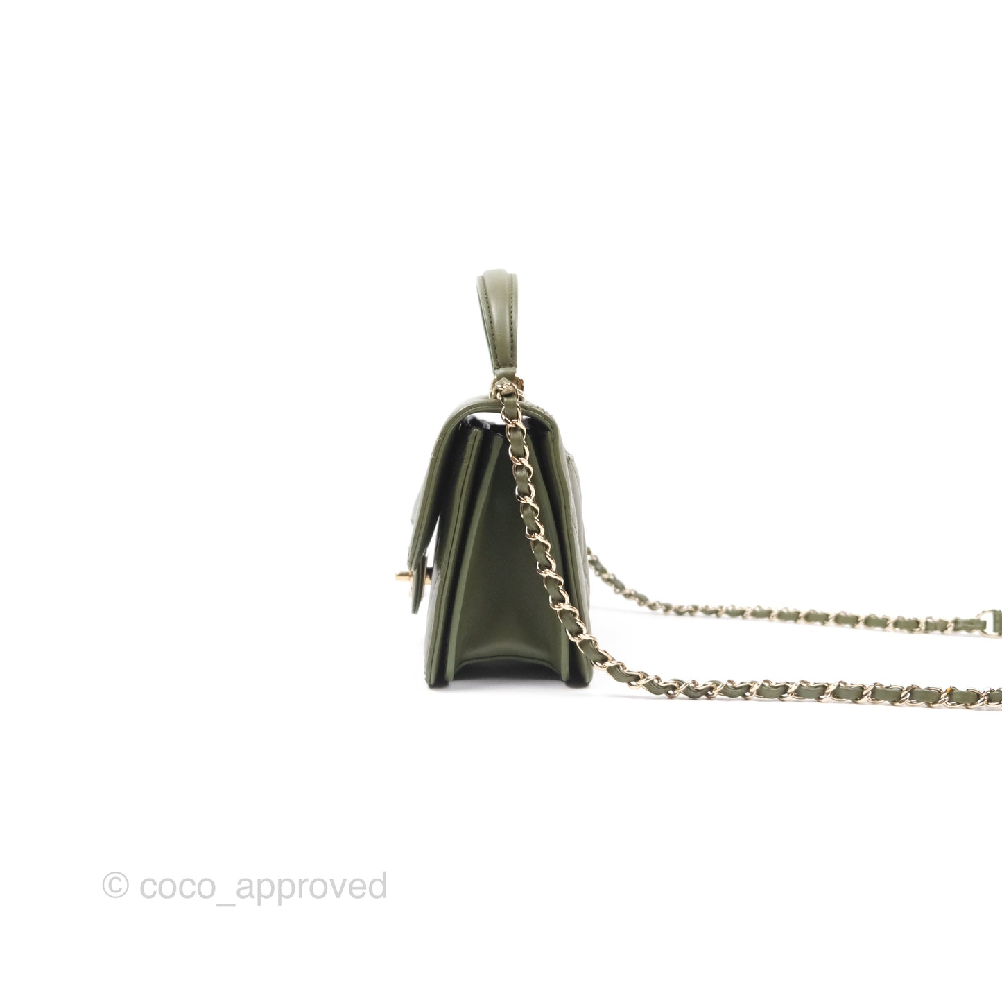 Chanel Small Coco Lady Quilted Flap Bag With Top Handle Olive Green Calfskin Gold Hardware