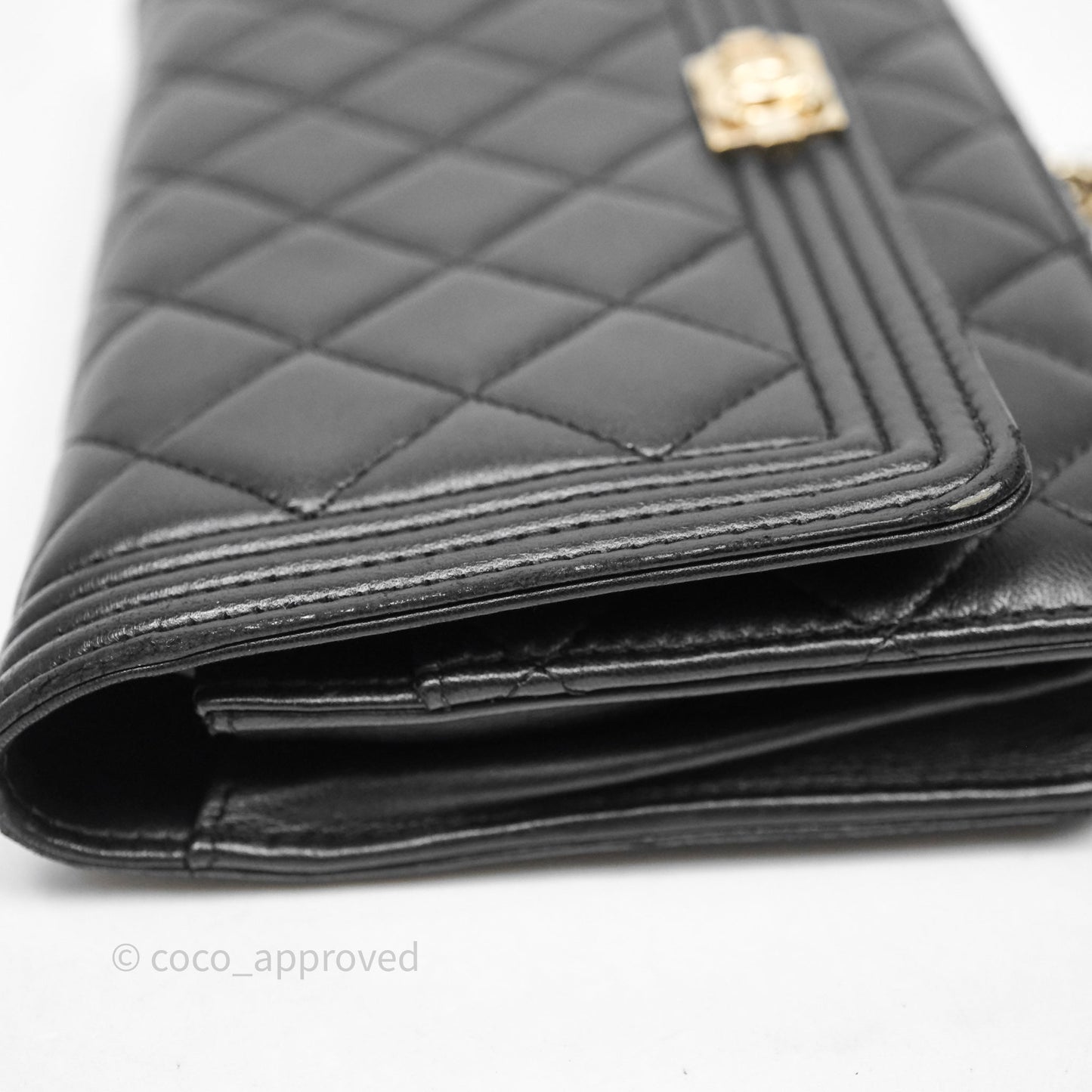 Chanel Black Quilted Lambskin Boy Wallet on Chain Gold Hardware