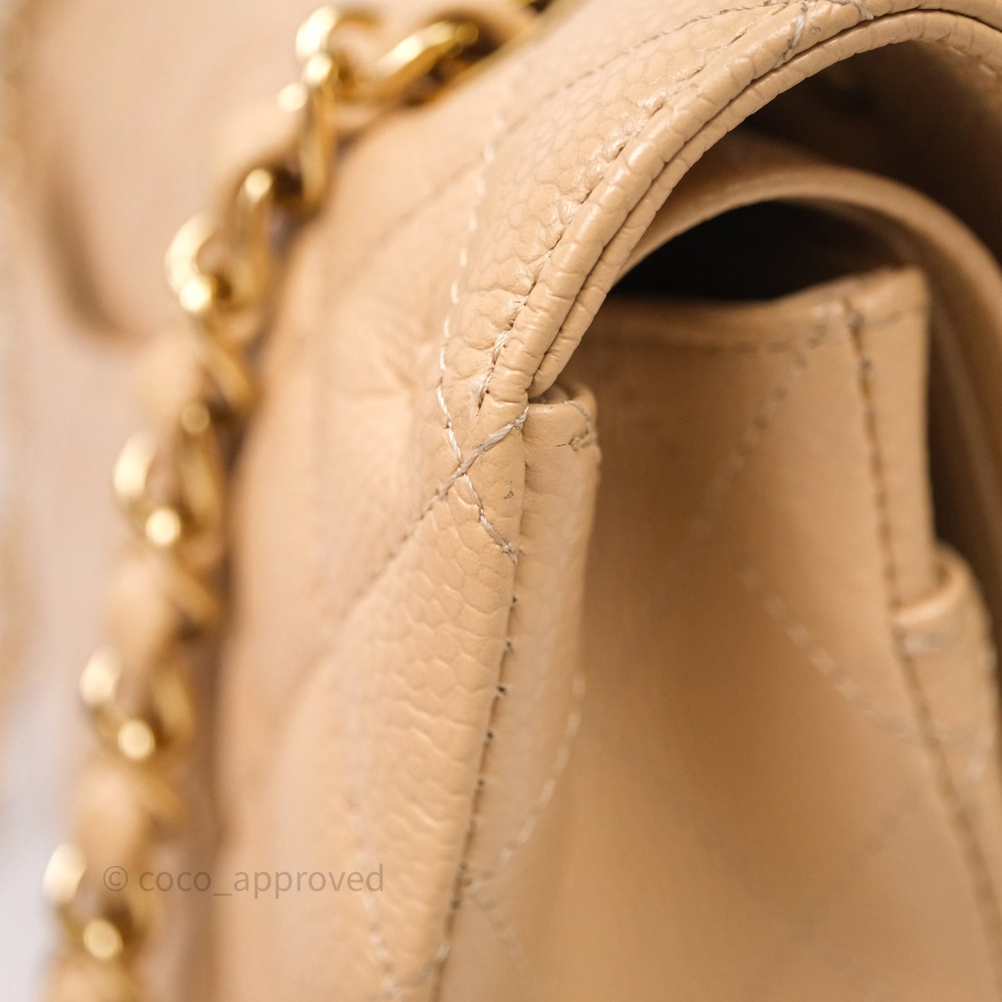 Chanel Classic M/L Medium Flap Quilted Beige Caviar Gold Hardware