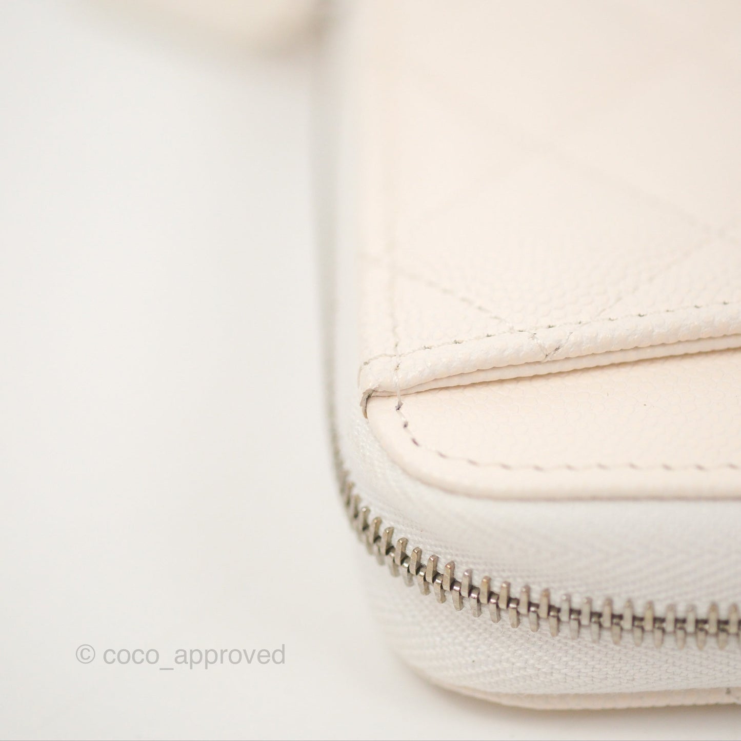 Chanel Quilted Zip Long Wallet White Caviar Silver Hardware