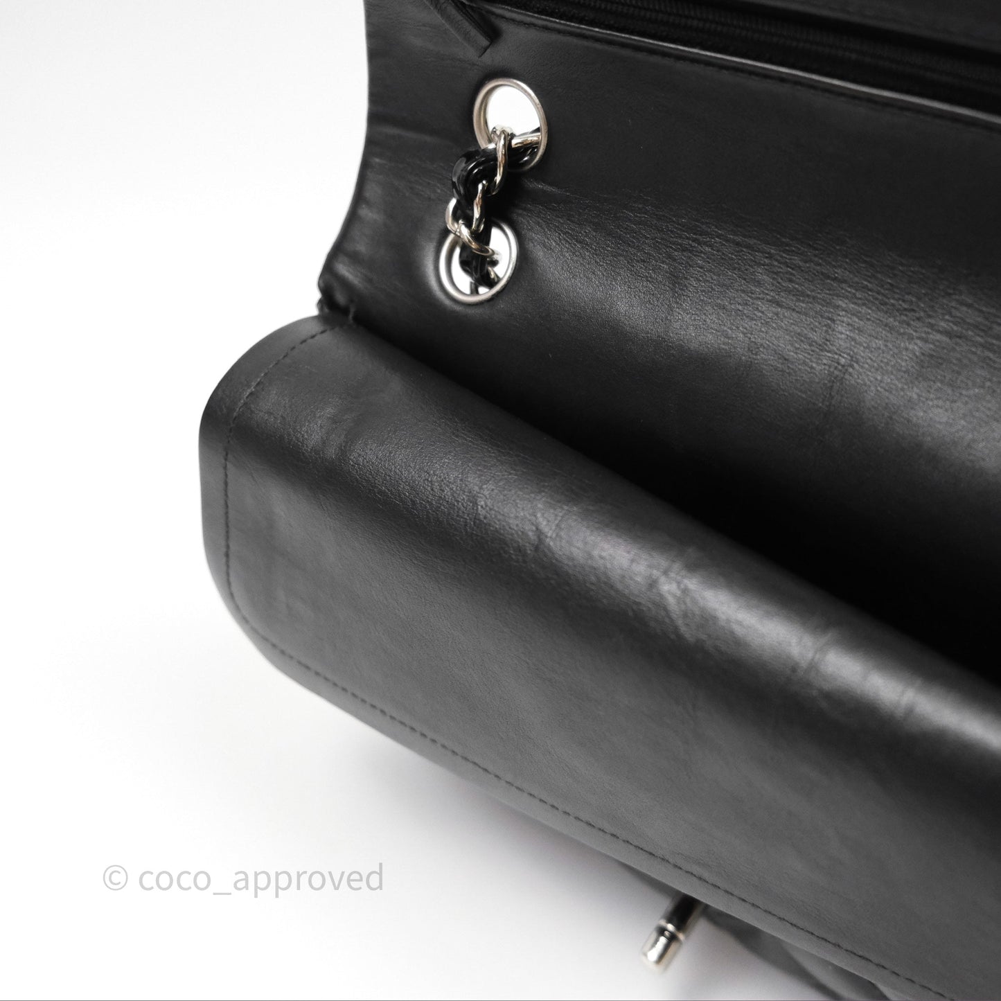 Chanel Classic M/L Medium Flap Quilted Black Patent Silver Hardware