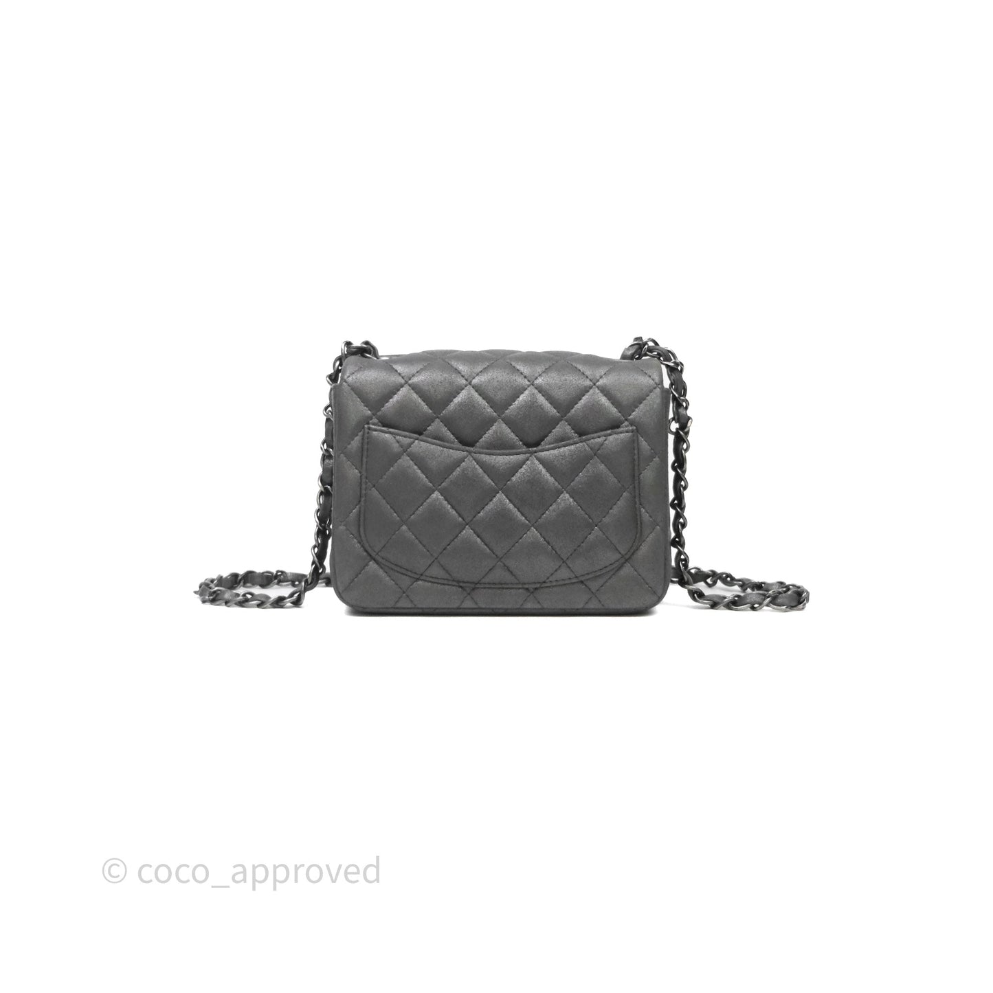 Chanel Mini Square Iridescent Grey Suede Gun Metal Hardware