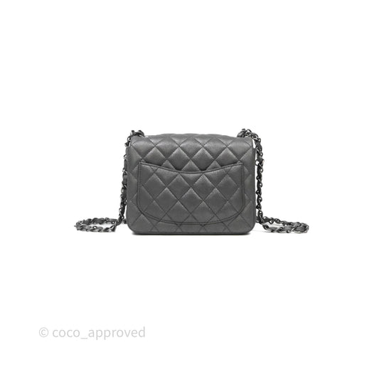 Chanel Mini Square Iridescent Grey Suede Gun Metal Hardware
