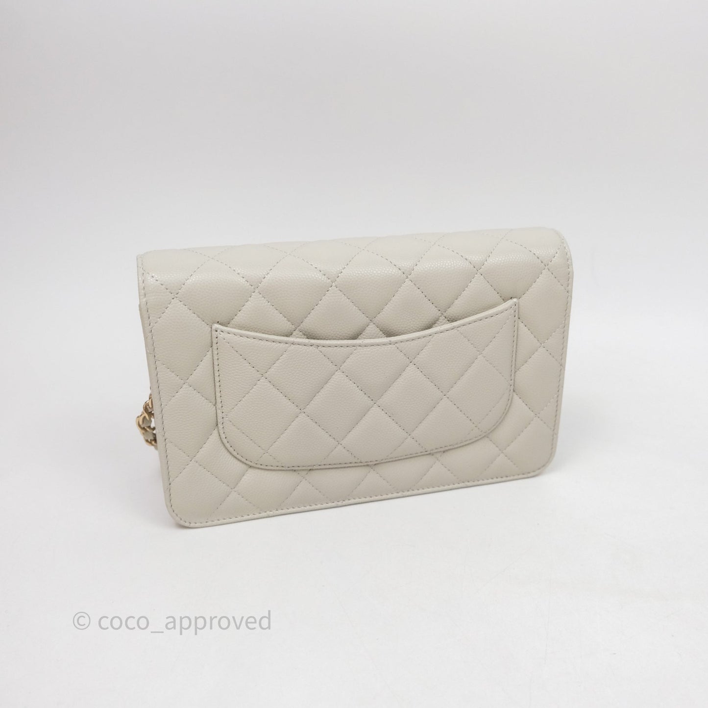 Chanel Quilted Wallet on Chain WOC Light Grey Caviar Gold Hardware 24S