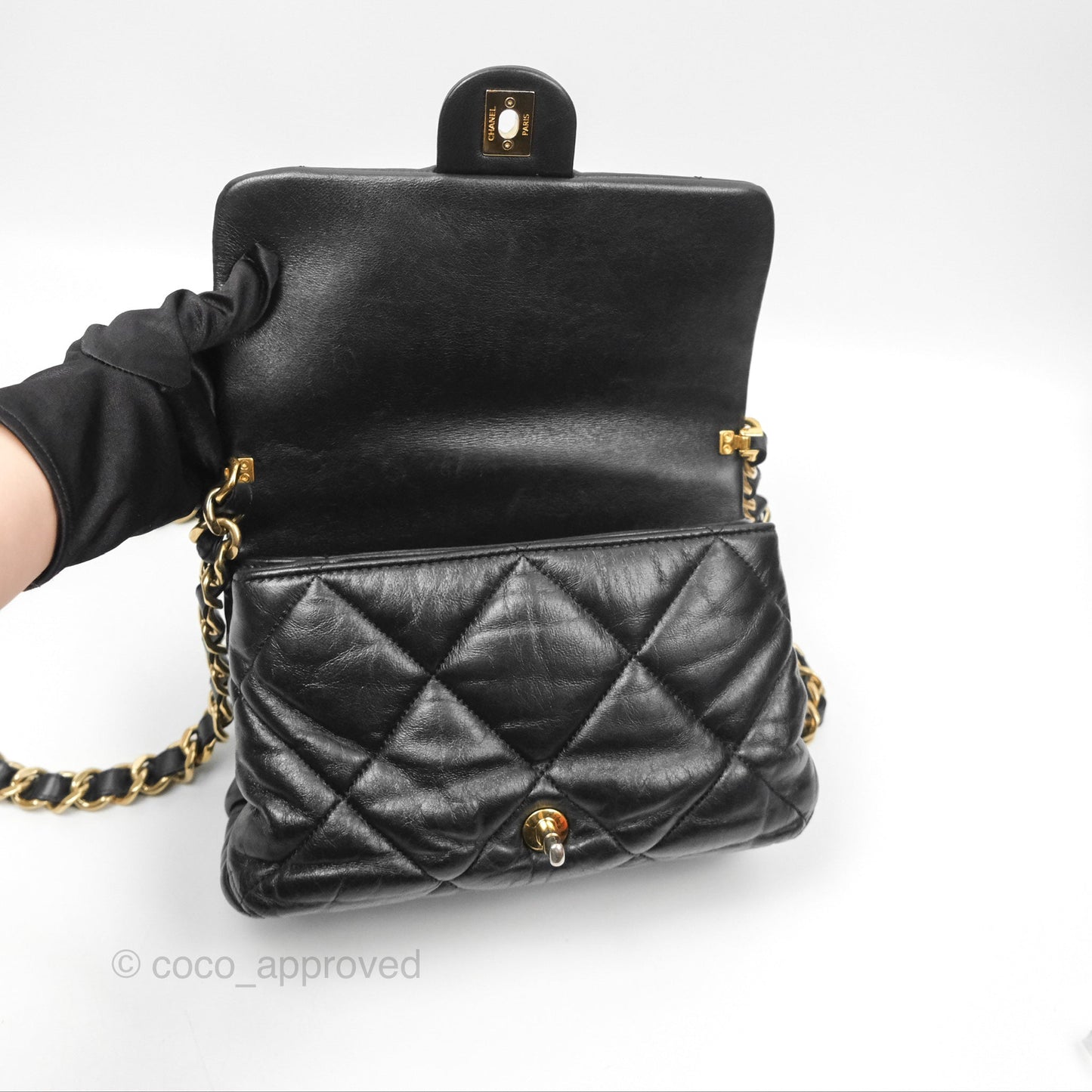 Chanel Chain Handle Flap Bag Black Goatskin Gold Hardware