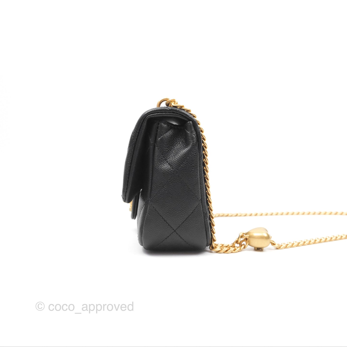 Chanel Mini Flap Bag Heart Adjustable Chain Black Caviar Aged Gold Hardware
