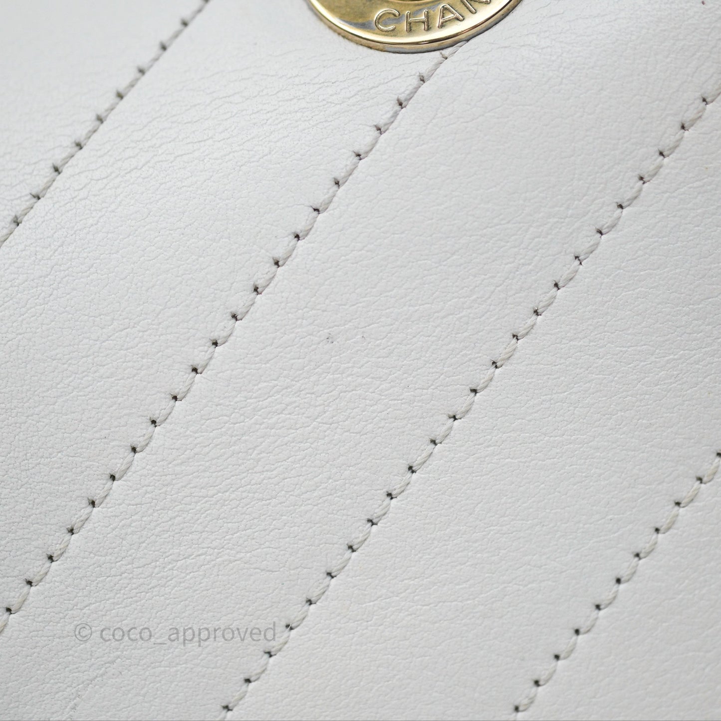 Chanel Small Chevron Chic Top Handle Flap White Calfskin Gold Hardware